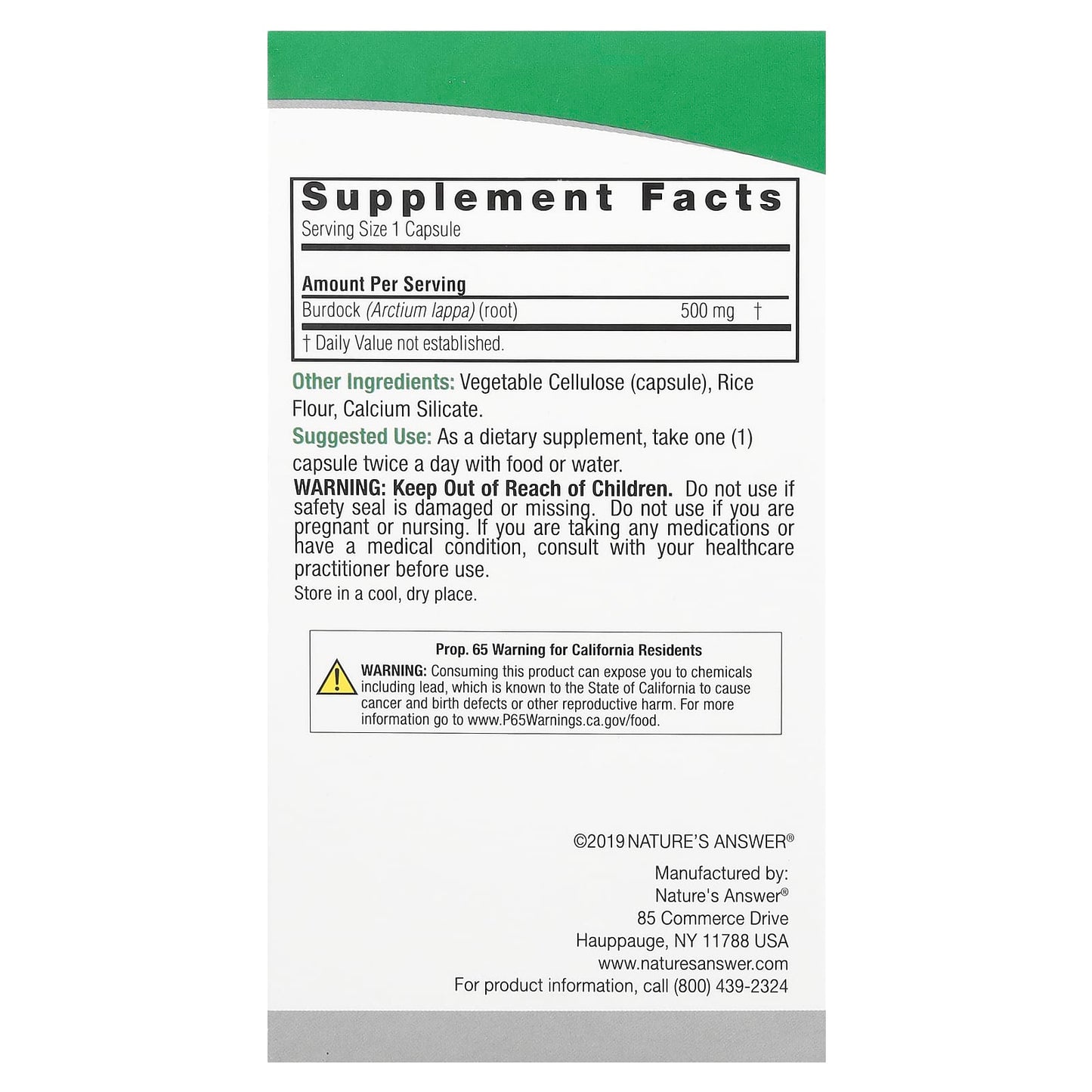 Nature's Answer, Burdock, 500 mg, 90 Vegetarian Capsules - Image 2