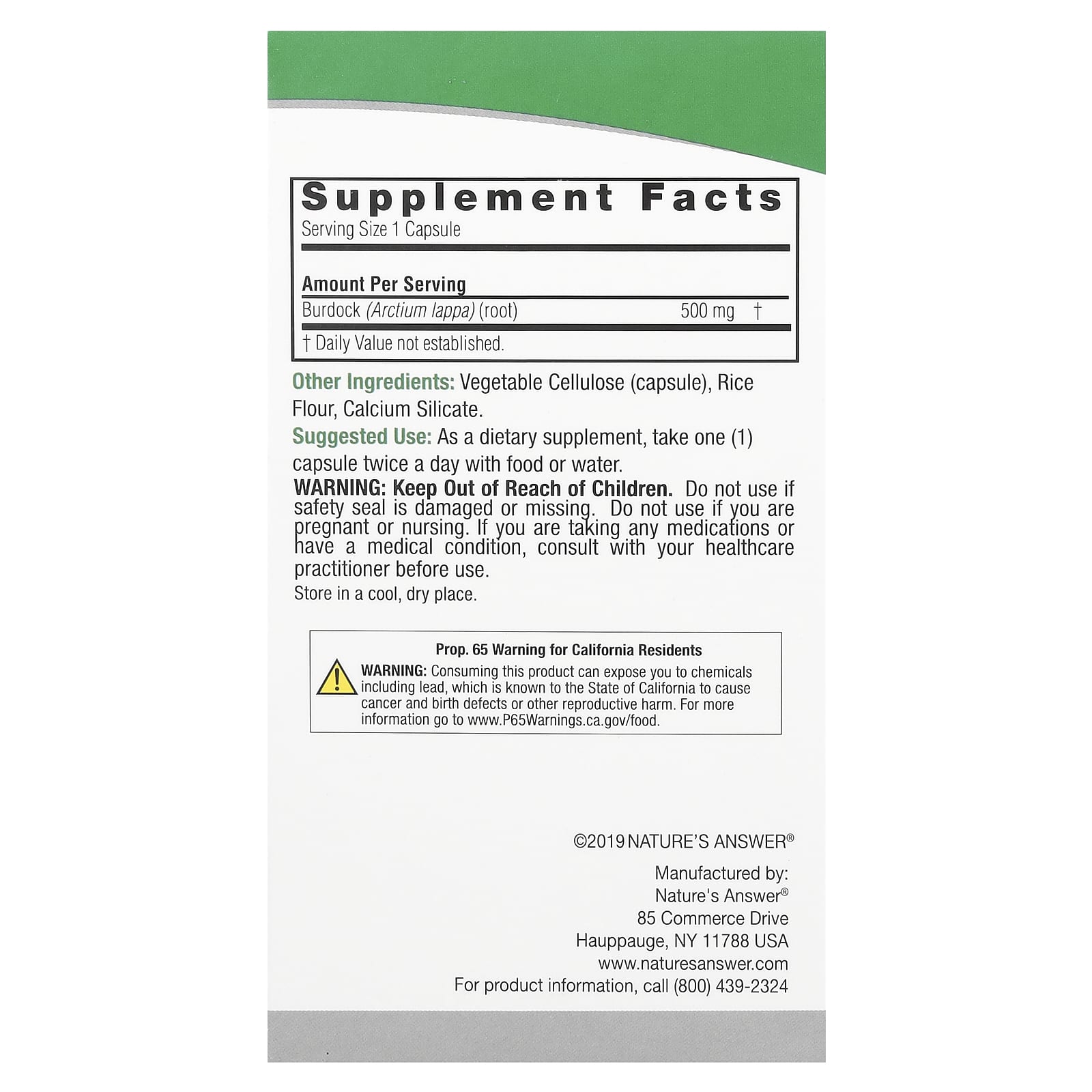 Nature's Answer, Burdock, 500 mg, 90 Vegetarian Capsules - Image 2