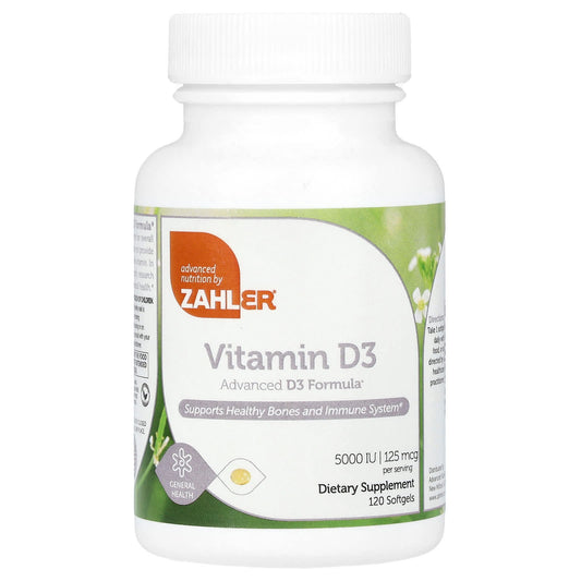 Zahler, Vitamin D3, Advanced D3 Formula, 125 mcg (5,000 IU), 120 Softgels - Image 1