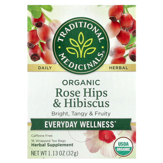 Traditional Medicinals, Organic Rose Hips & Hibiscus, Caffeine Free, 16 Wrapped Tea Bags, 1.13 oz (32 g) - Image 1