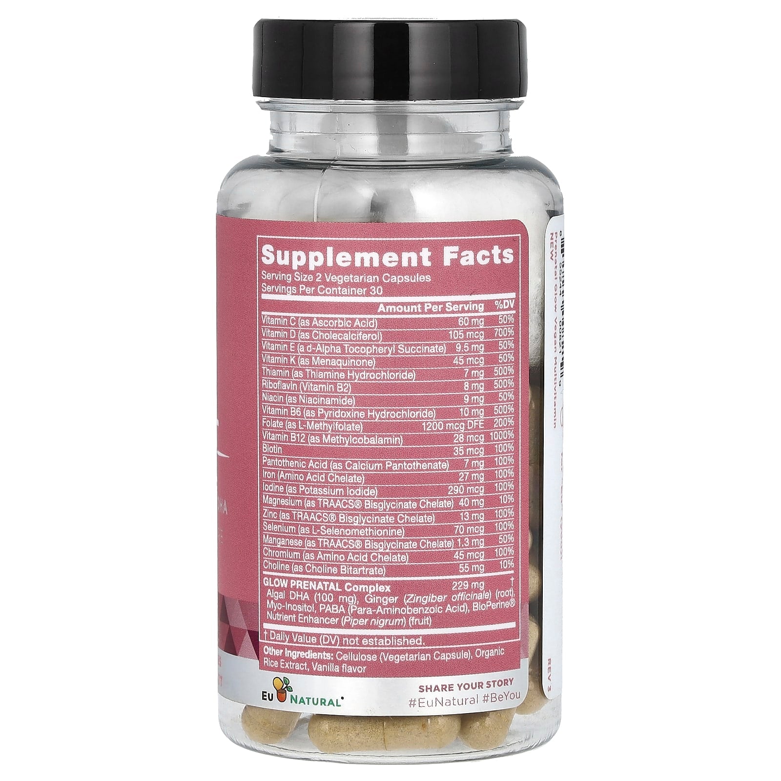 Prenatal Glow with 20 Vital Nutrients & DHA by Eu Natural - 60 Capsules - Image 2