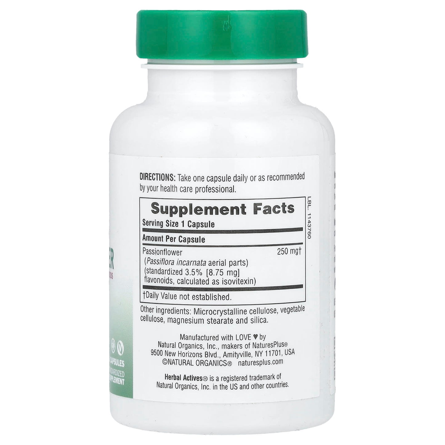 NaturesPlus, Herbal Actives, Passion Flower, 250 mg, 60 Capsules - Image 2