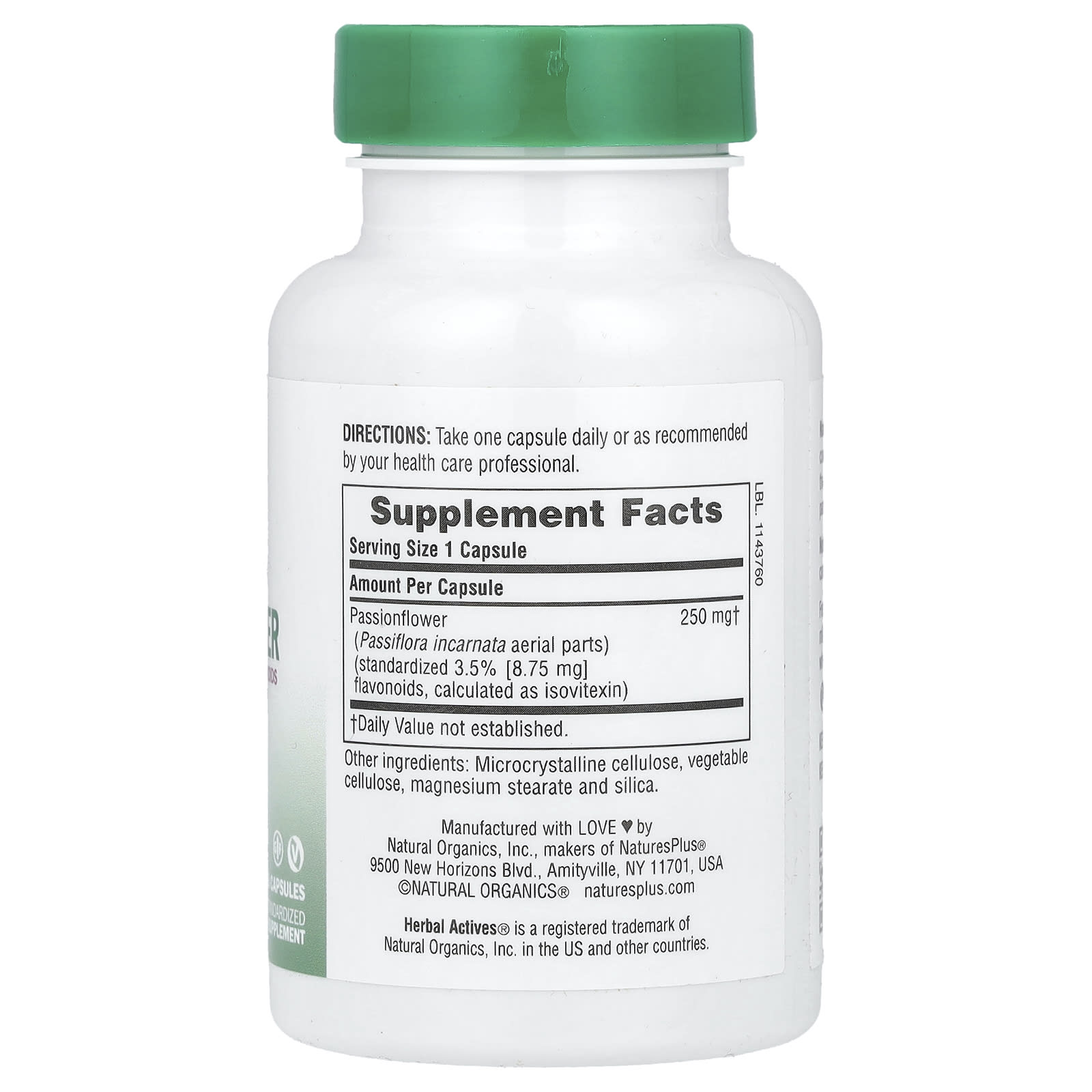 NaturesPlus, Herbal Actives, Passion Flower, 250 mg, 60 Capsules - Image 2