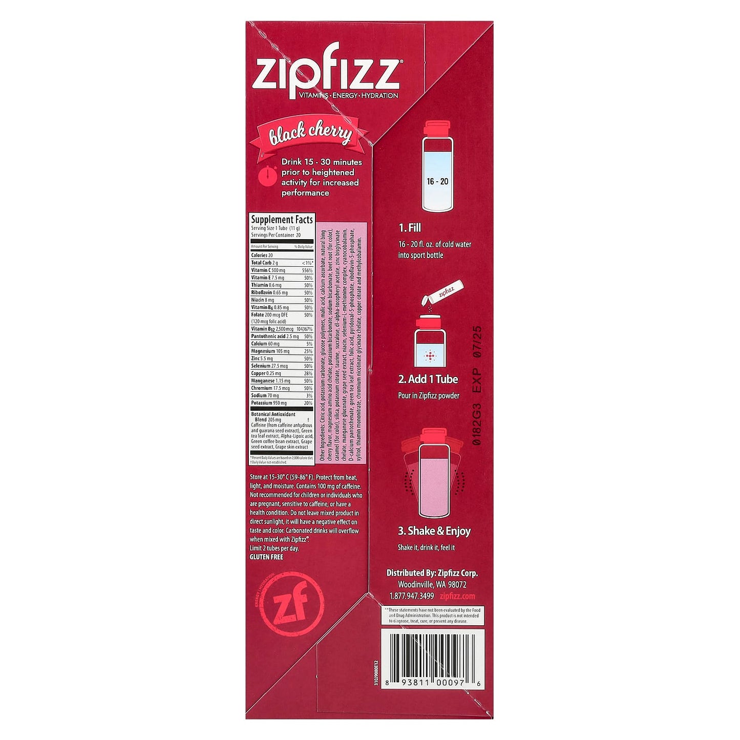 Zipfizz, Energy Drink Mix, Black Cherry, 20 Tubes, 0.39 oz (11 g) Each - Image 2