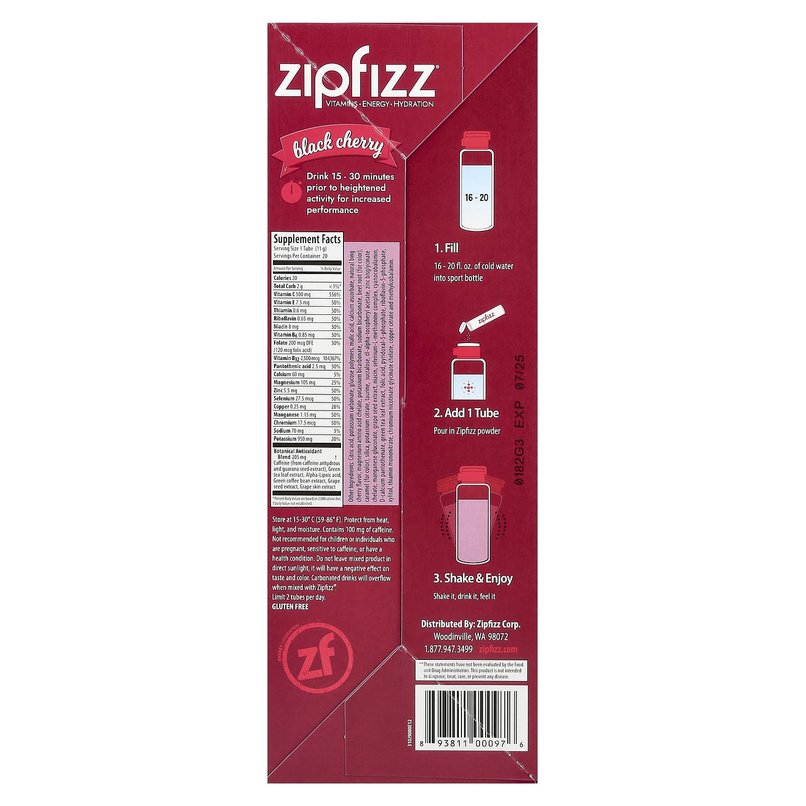Zipfizz, Energy Drink Mix, Black Cherry, 20 Tubes, 0.39 oz (11 g) Each - Image 2