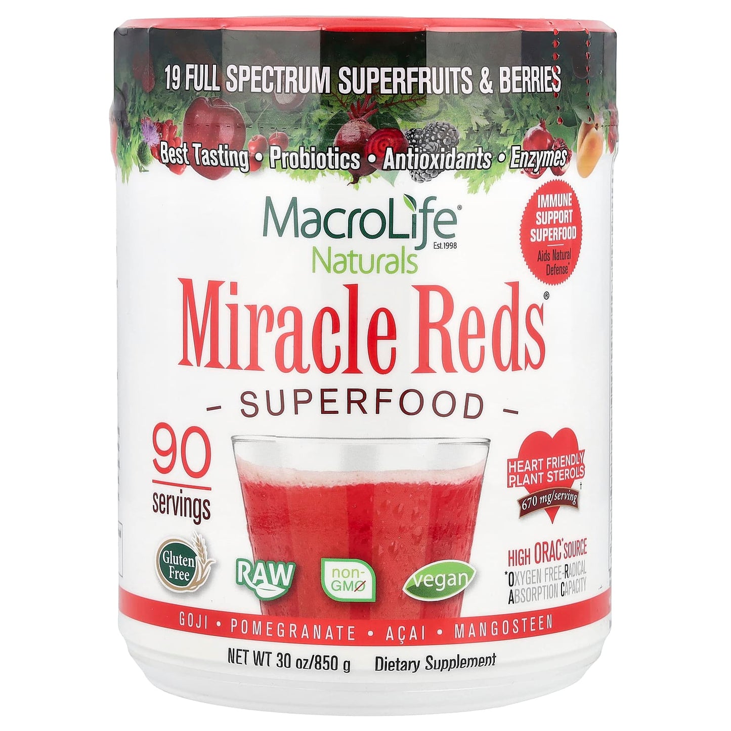 Macrolife Naturals, Miracle Reds®, Superfood, Goji, Pomegranate, Acai, Mangosteen, 30 oz (850 g) - Image 1