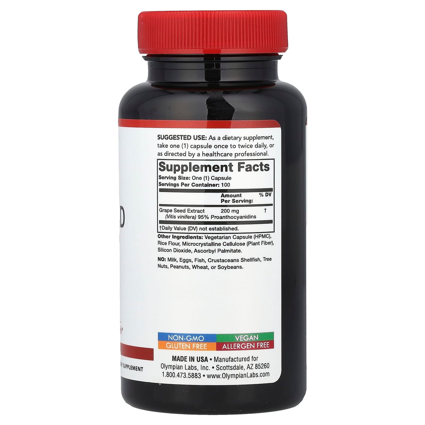Olympian Labs, Grape Seed Extract, 200 mg, 100 Vegetarian Capsules - Image 2