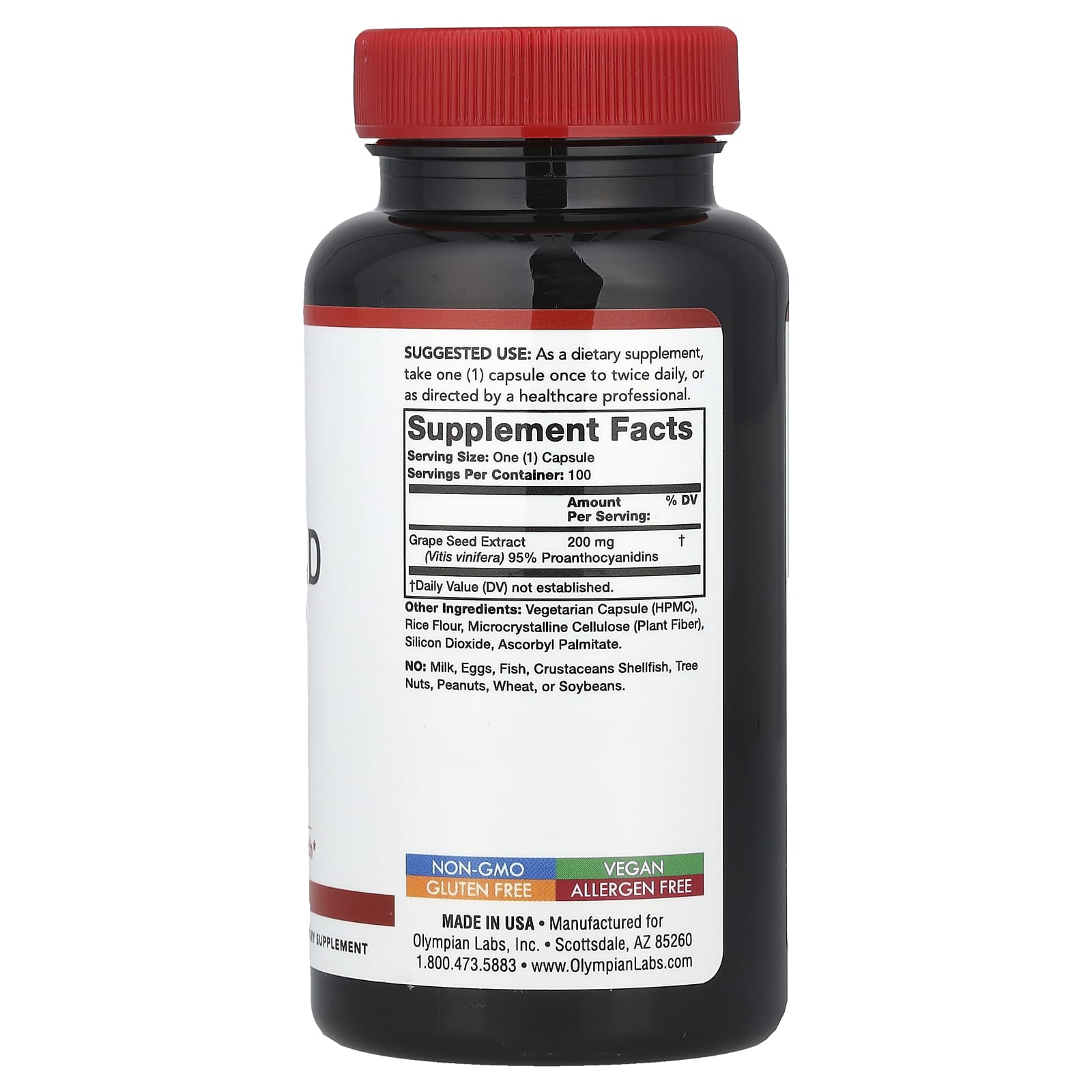 Olympian Labs, Grape Seed Extract, 200 mg, 100 Vegetarian Capsules - Image 2