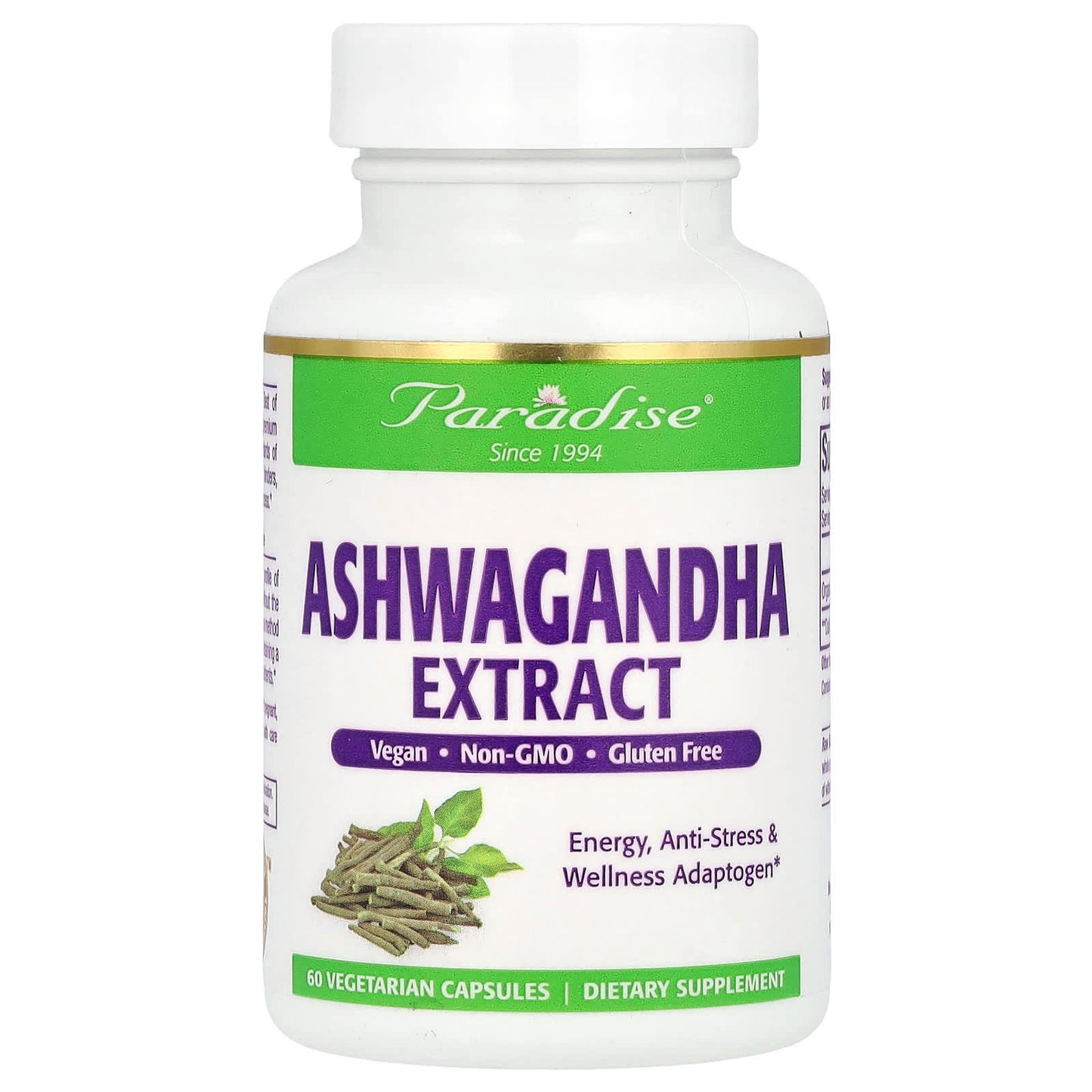 Paradise Herbs, Ashwagandha Extract, 60 Vegetarian Capsules (250 mg per Capsule) - Image 1