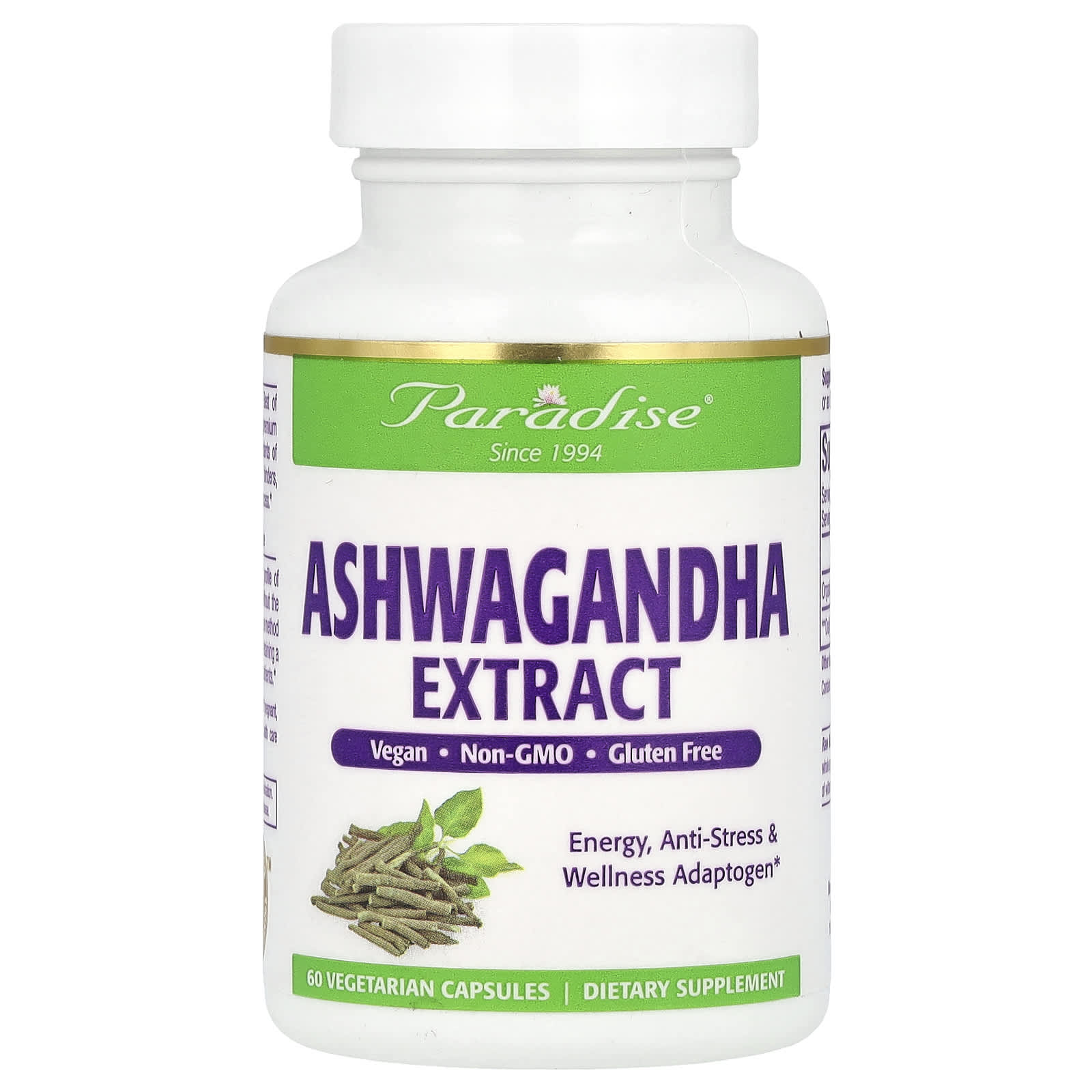 Paradise Herbs, Ashwagandha Extract, 60 Vegetarian Capsules (250 mg per Capsule) - Image 1