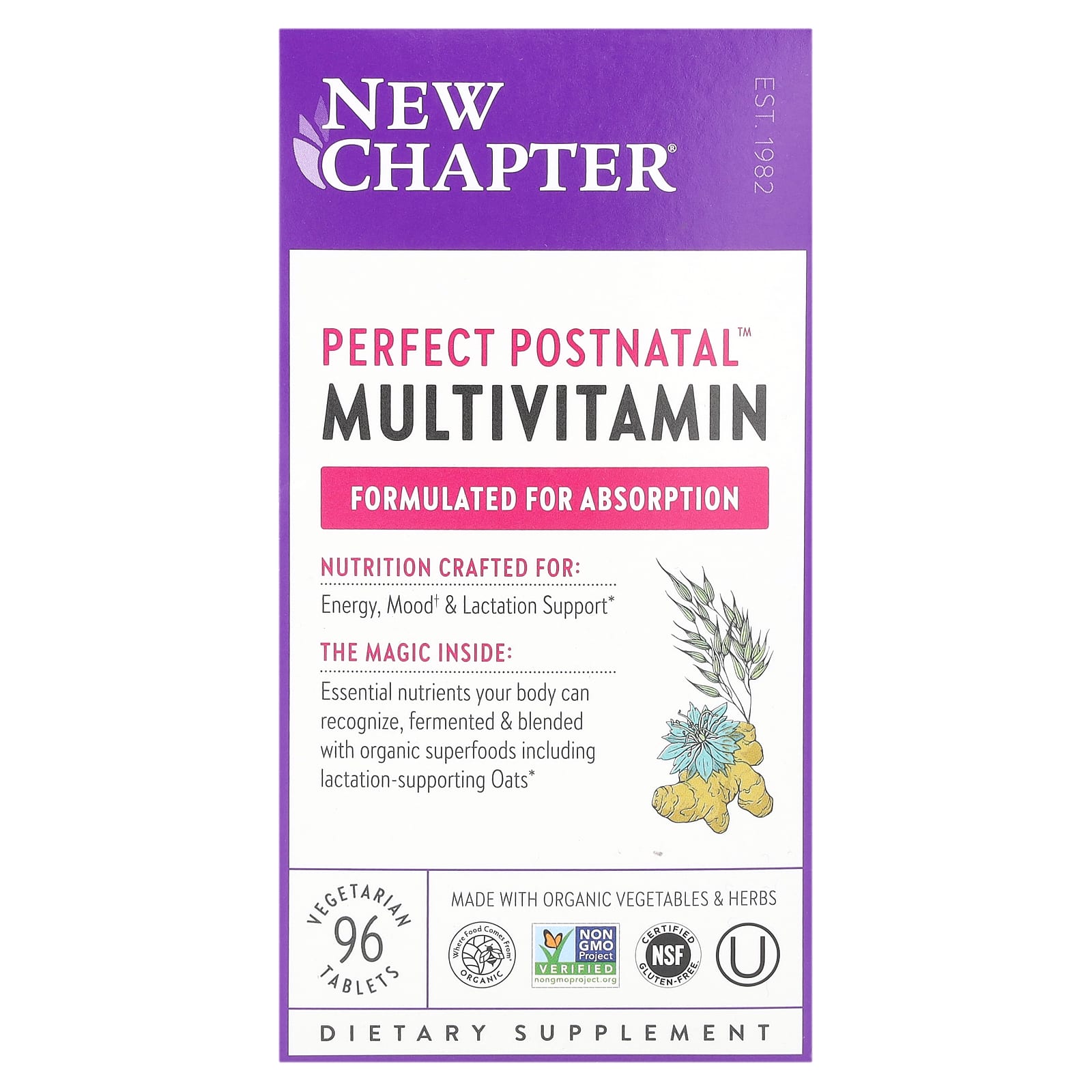 New Chapter, Perfect Postnatal Multivitamin, 96 Vegetarian Tablets - Image 1