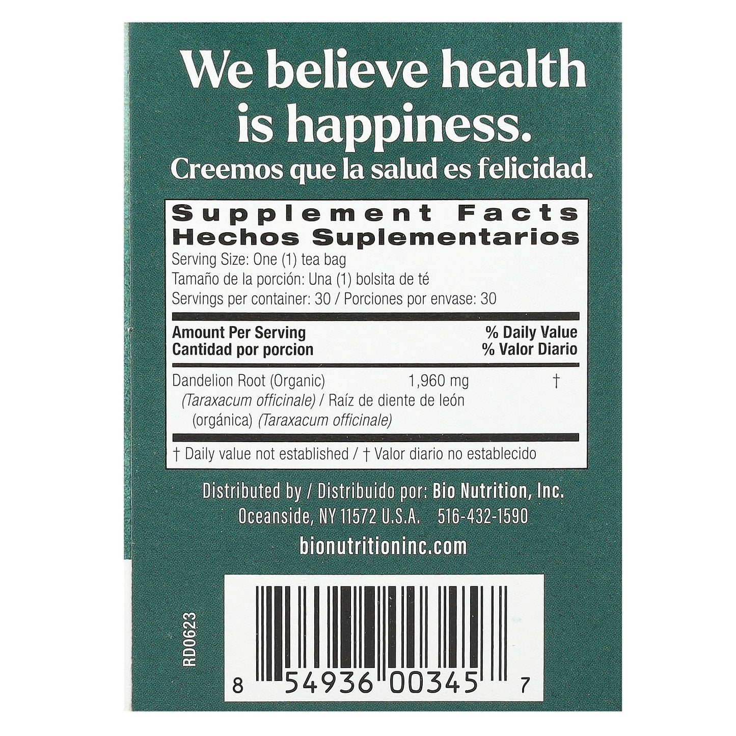 Caffeine-Free Dandelion Root Tea by Bio Nutrition - 30 Tea Bags - Image 2