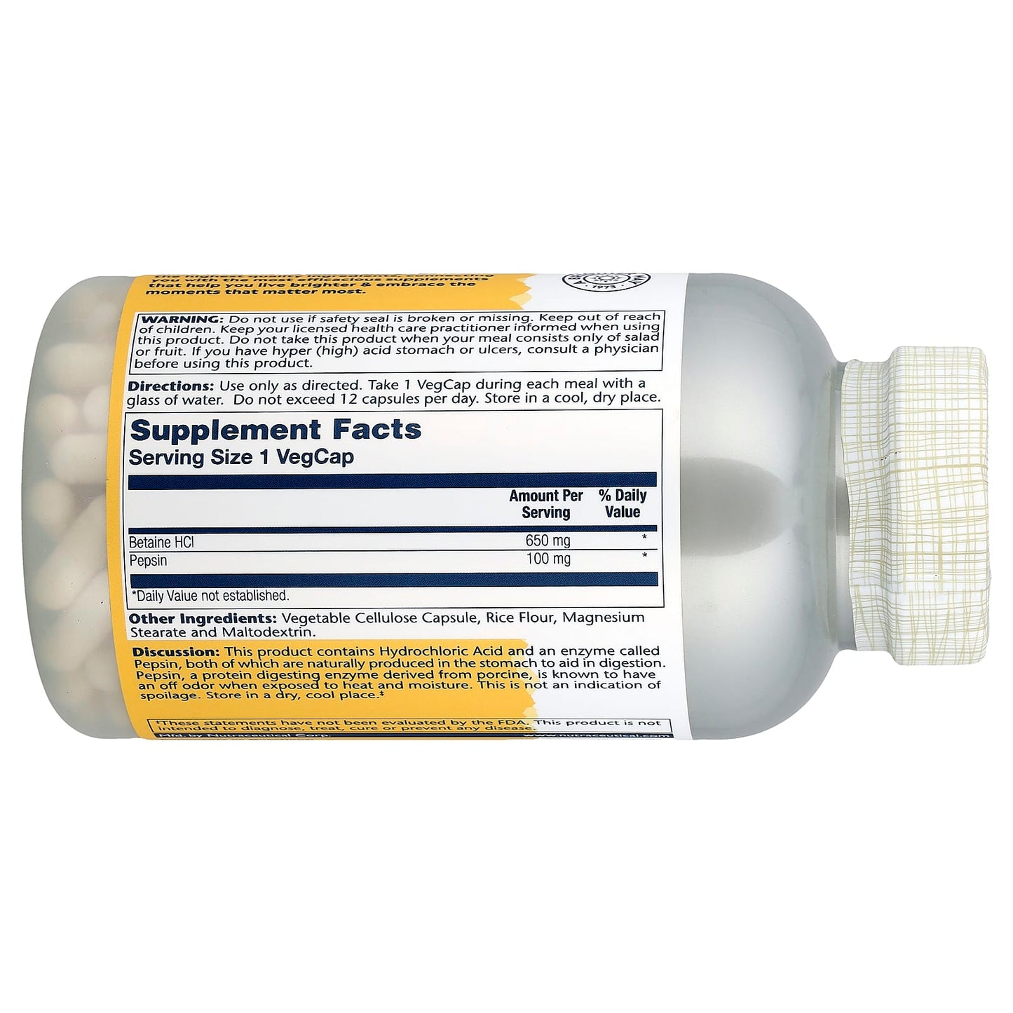 Solaray, Betaine HCl with Pepsin, High Potency, 250 VegCaps - Image 2