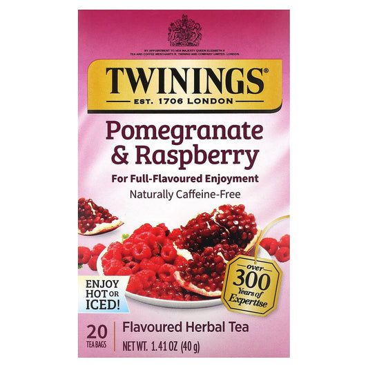 Twinings, Flavored Herbal Tea, Pomegranate & Raspberry, Caffeine Free, 20 Tea Bags, 1.41 oz (40 g) - Image 1