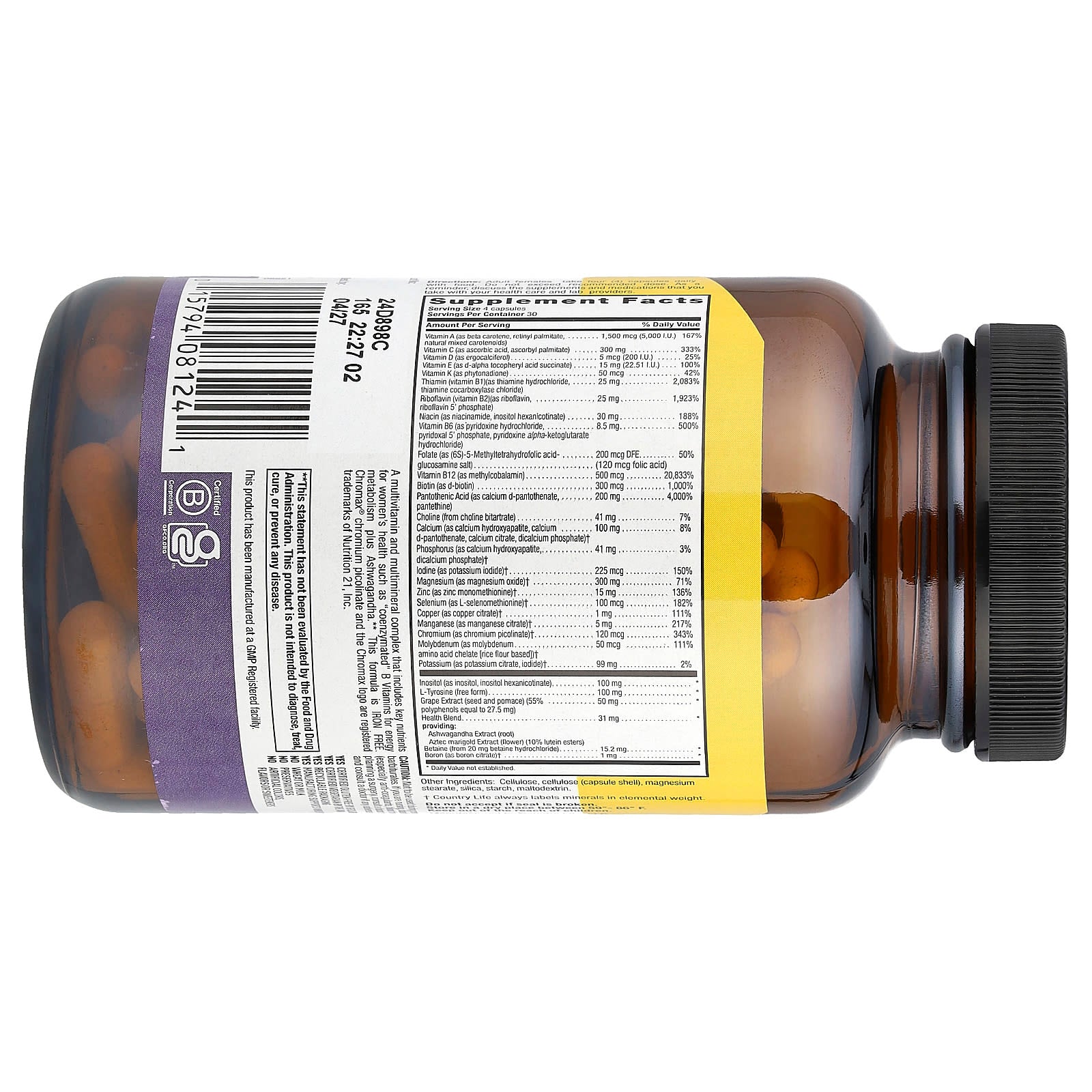 Country Life Max for Women Multivitamin Complex - Iron Free, 120 Capsules - Image 2