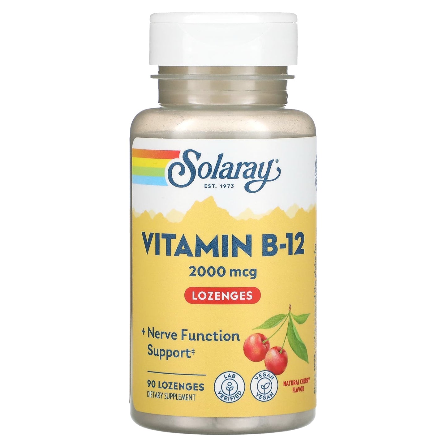 Solaray, Vitamin B-12, Natural Cherry, 2,000 mcg, 90 Lozenges - Image 1