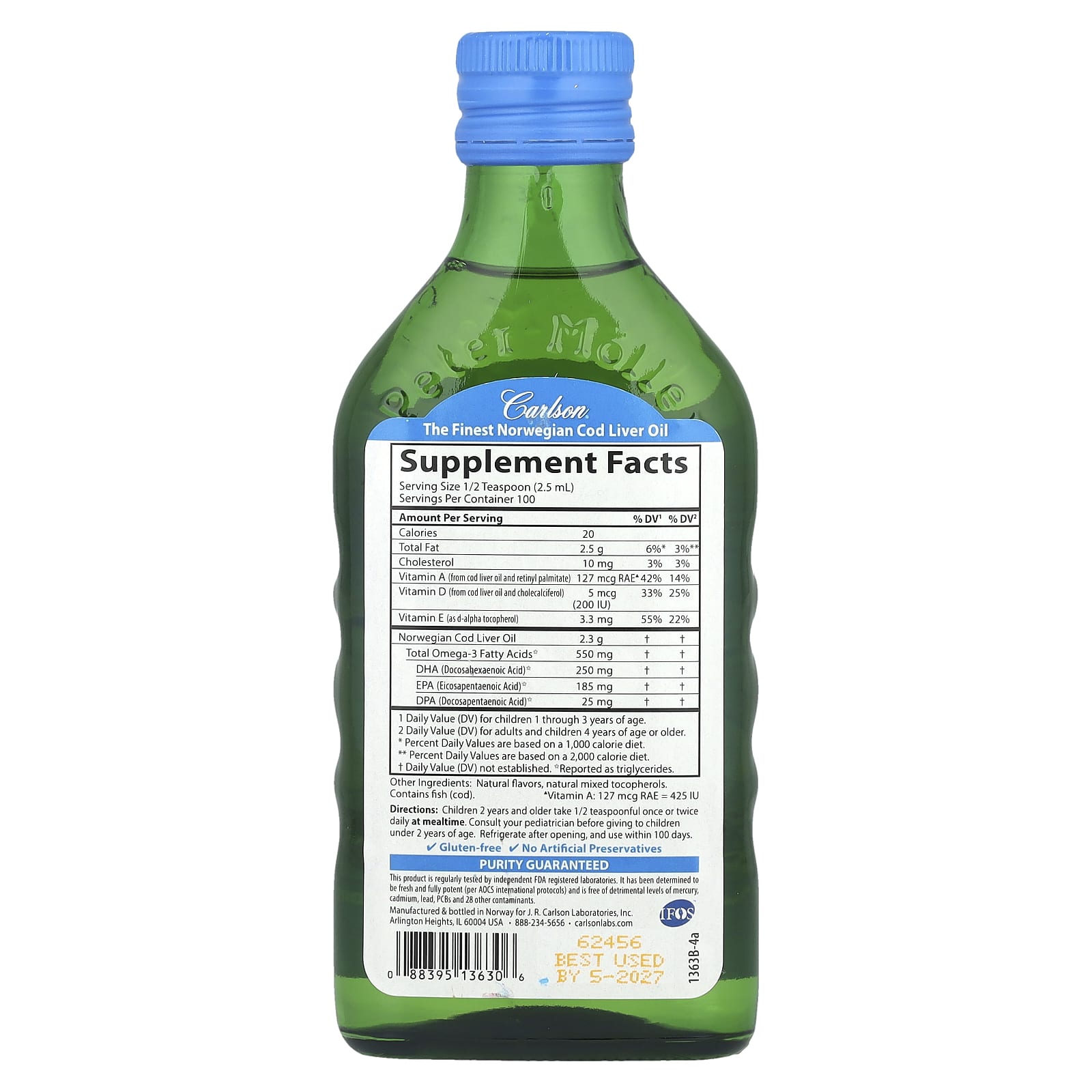 Carlson Kid's Norwegian Cod Liver Oil with Vitamins A & D3 - 8.4 fl oz - Image 2