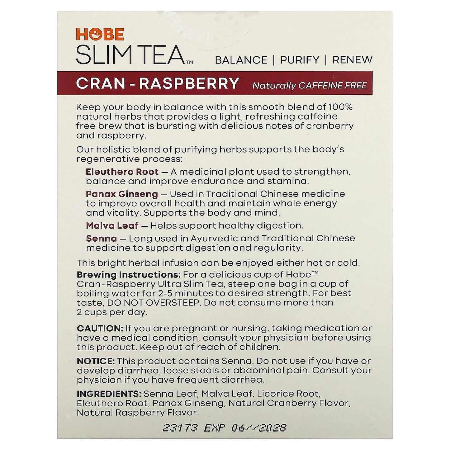 Cran-Raspberry Ultra Slim Tea, Caffeine Free, 24 Herbal Tea Bags by Hobe Labs - Image 2