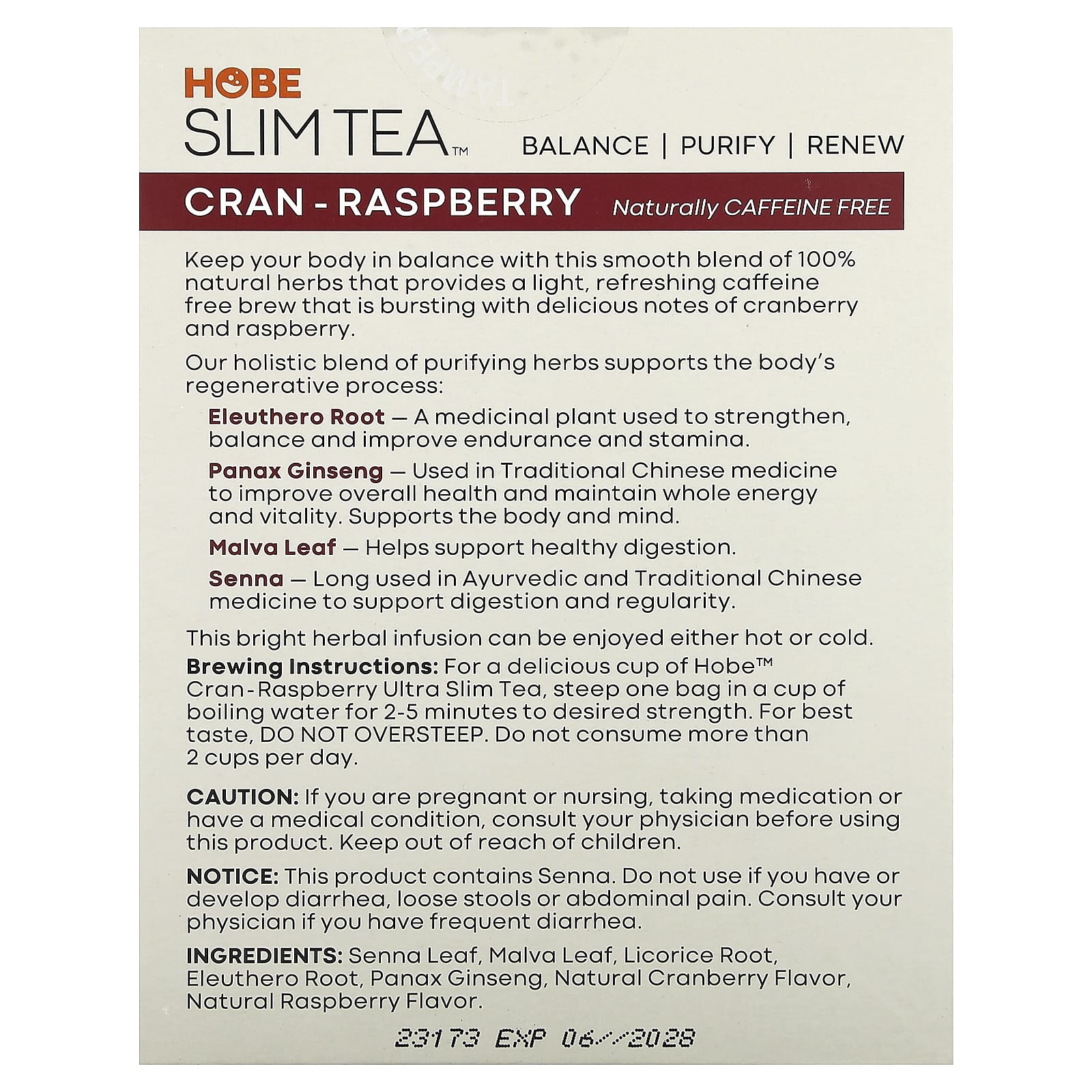 Cran-Raspberry Ultra Slim Tea, Caffeine Free, 24 Herbal Tea Bags by Hobe Labs - Image 2