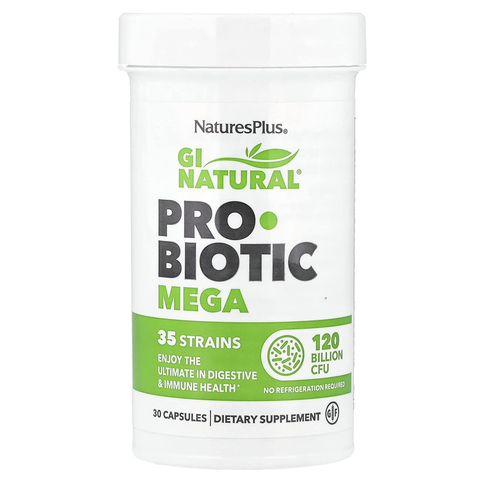 NaturesPlus, GI Natural® Probiotic Mega, 120 Billion CFU, 30 Capsules - Image 1