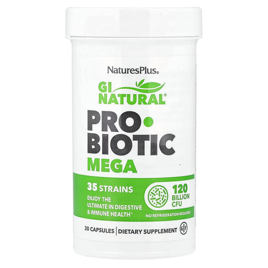 NaturesPlus, GI Natural® Probiotic Mega, 120 Billion CFU, 30 Capsules - Image 1