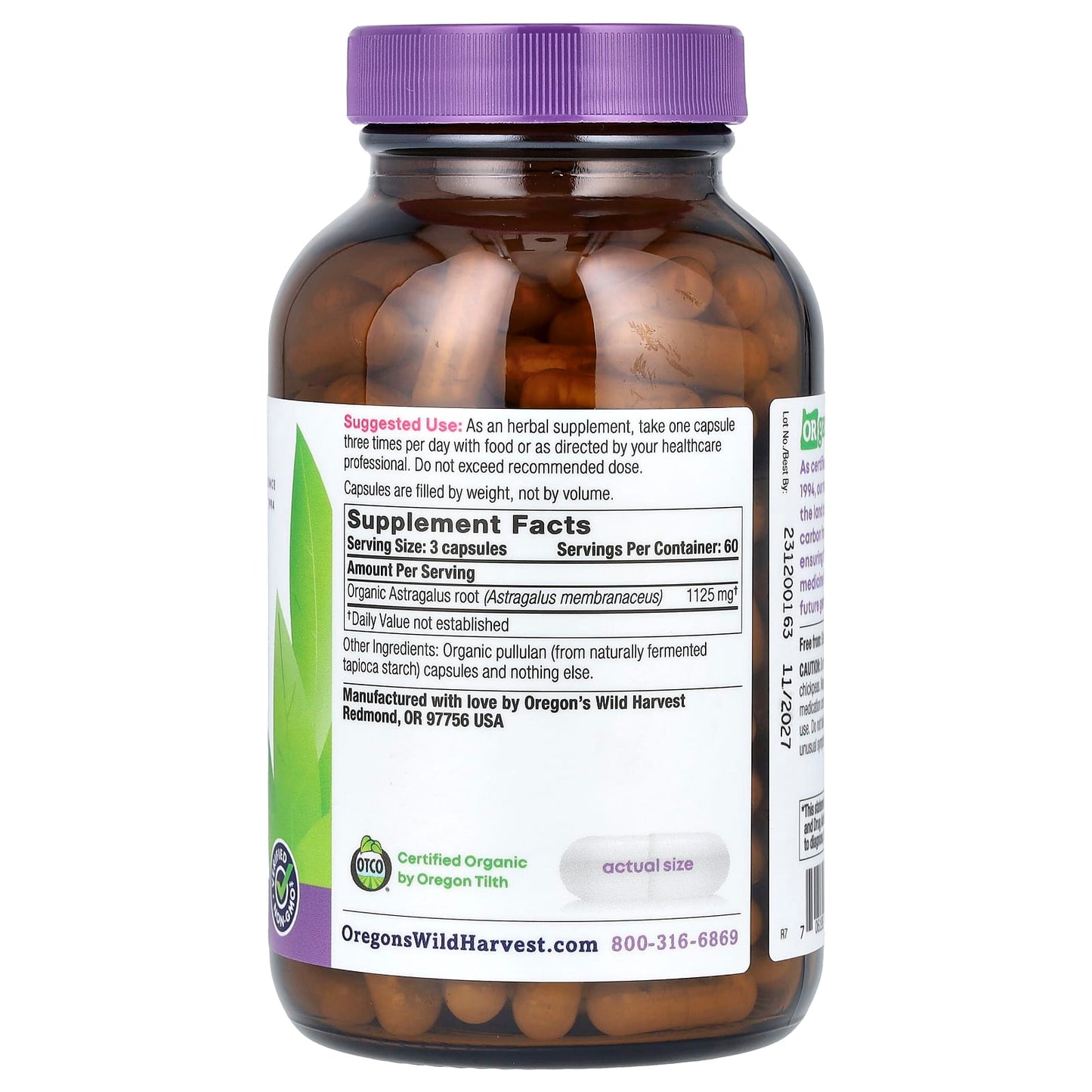 Oregon's Wild Harvest, Organic Astragalus, 180 Organic Vegan Capsules (375 mg per Capsule) - Image 2