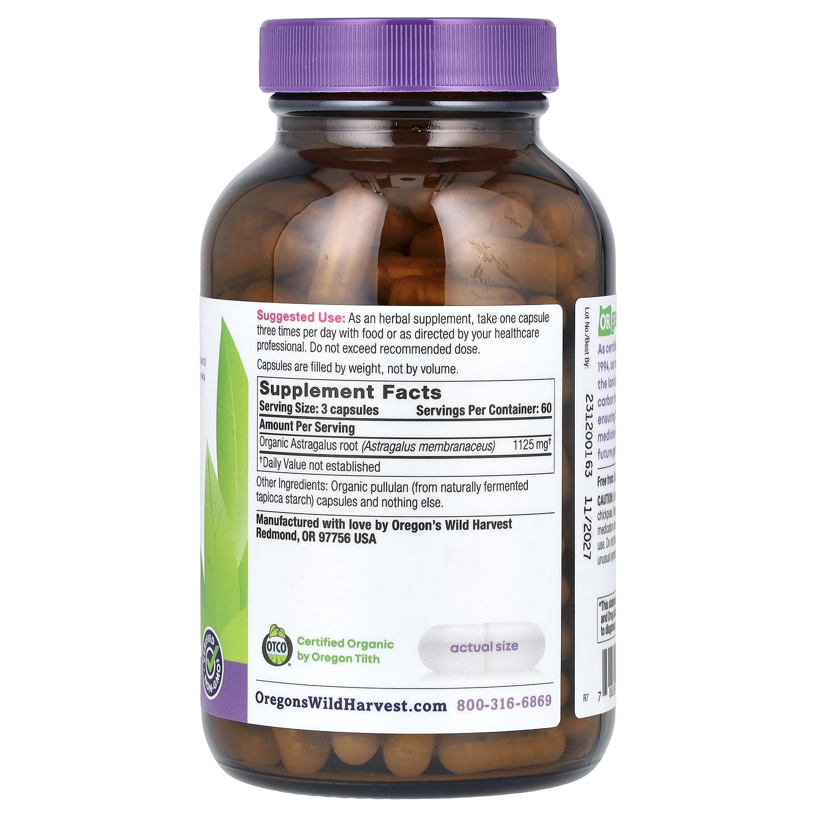 Oregon's Wild Harvest, Organic Astragalus, 180 Organic Vegan Capsules (375 mg per Capsule) - Image 2
