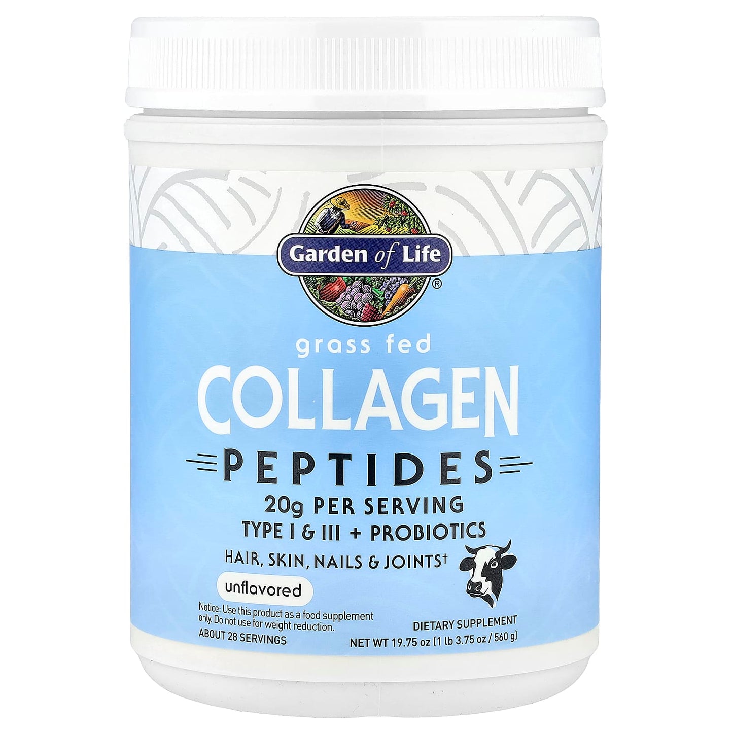 Garden of Life Grass Fed Collagen Peptides Supplement 19.75 oz - Image 1