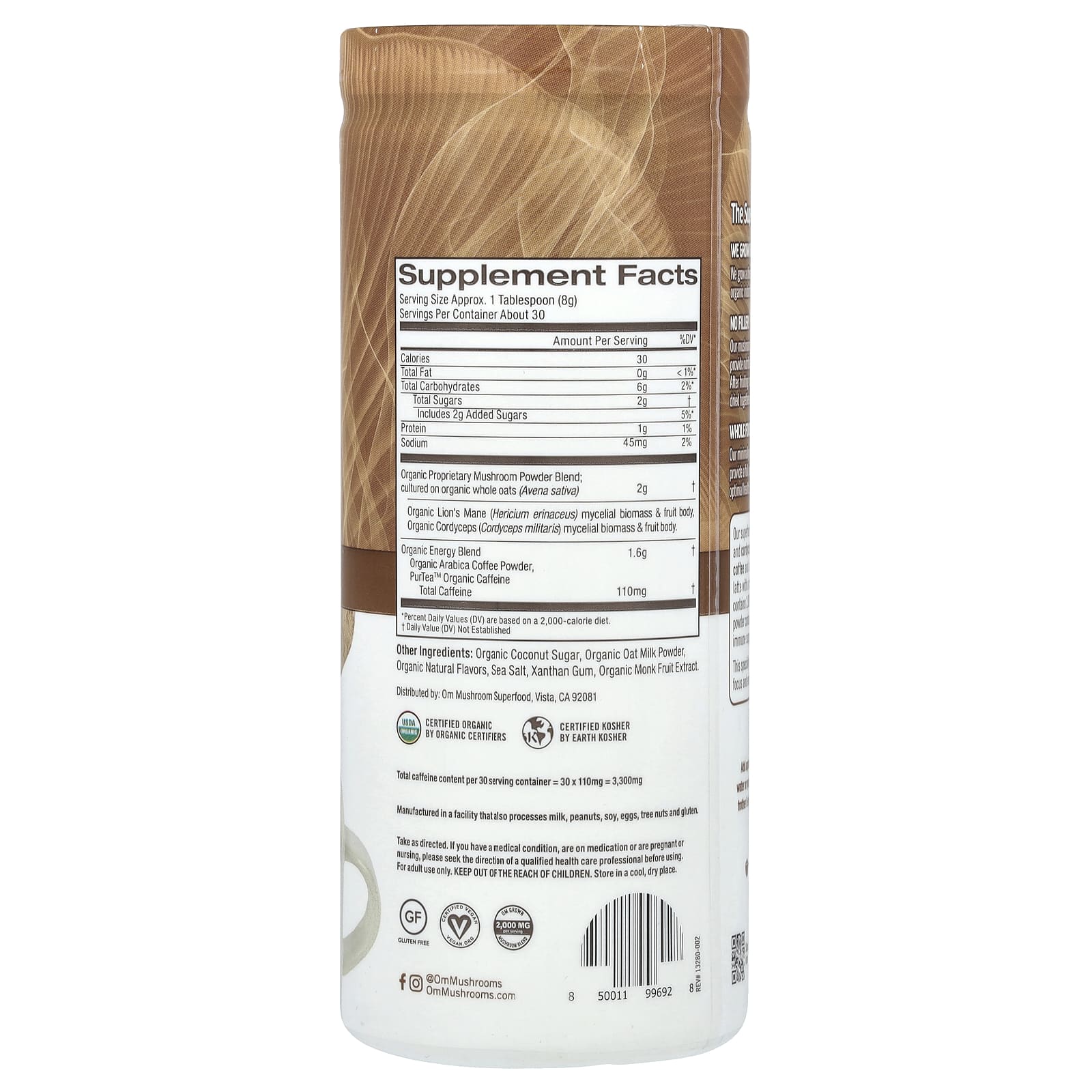 Om Mushrooms, Superfood Mushroom Blend, Coffee Latte, 8.47 oz (240 g) - Image 2