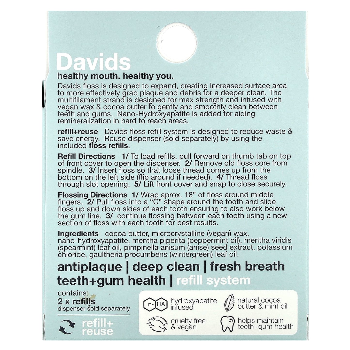 Davids Mint Dental Floss Refills, 2 Pack, Expandable & Gentle - Image 2
