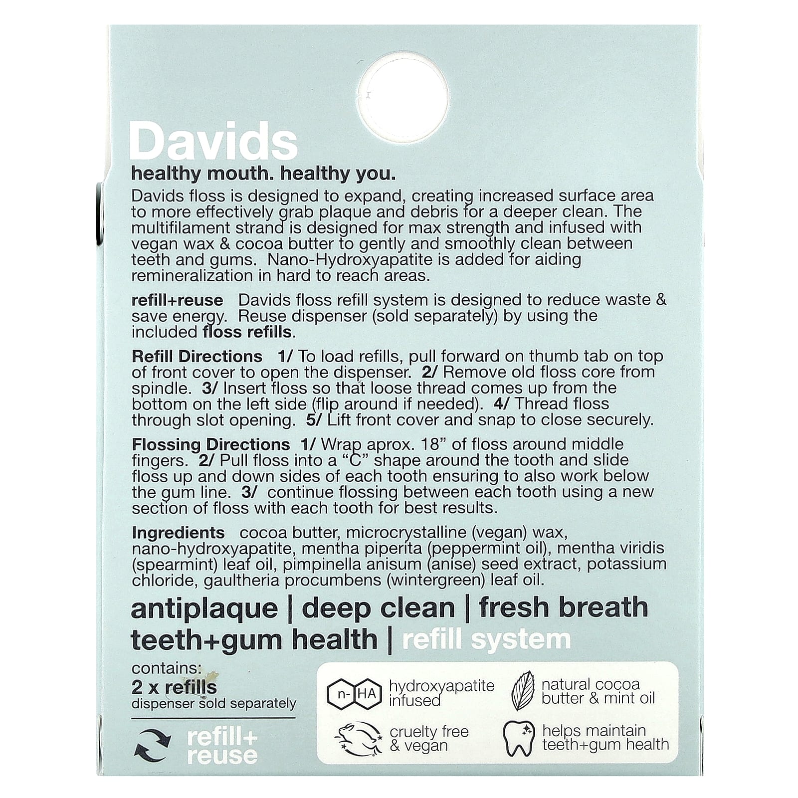 Davids Mint Dental Floss Refills, 2 Pack, Expandable & Gentle - Image 2