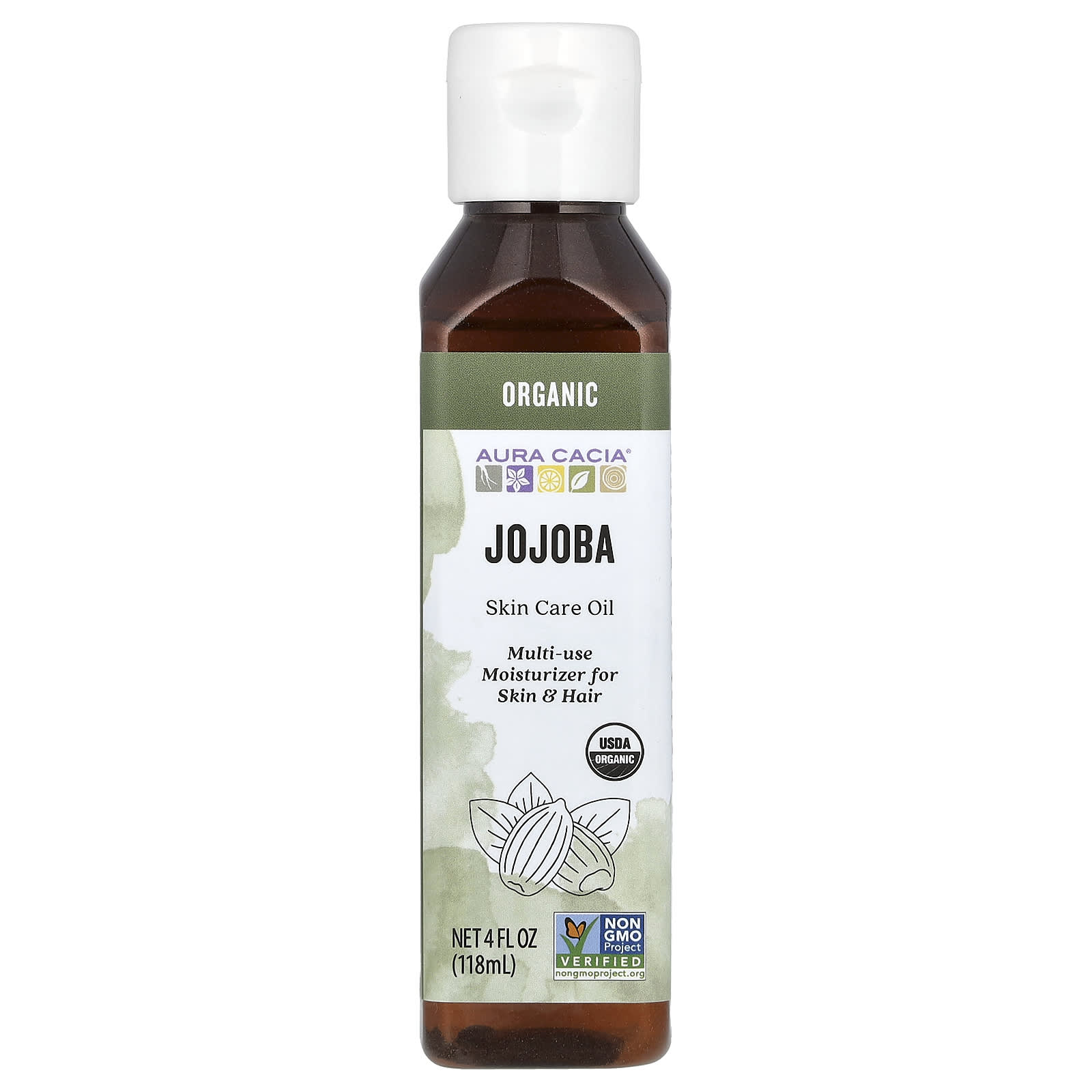 Organic Jojoba Oil, Multi-Use Moisturizer for Skin & Hair, Aura Cacia, 4 fl oz - Image 1