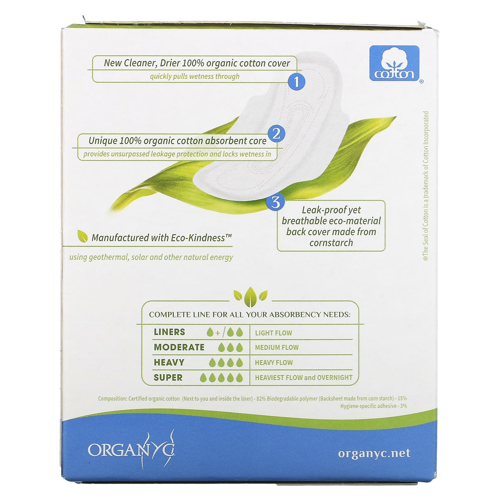 Organyc, Organic Cotton Pads, Moderate Flow, 10 Pads - Image 2