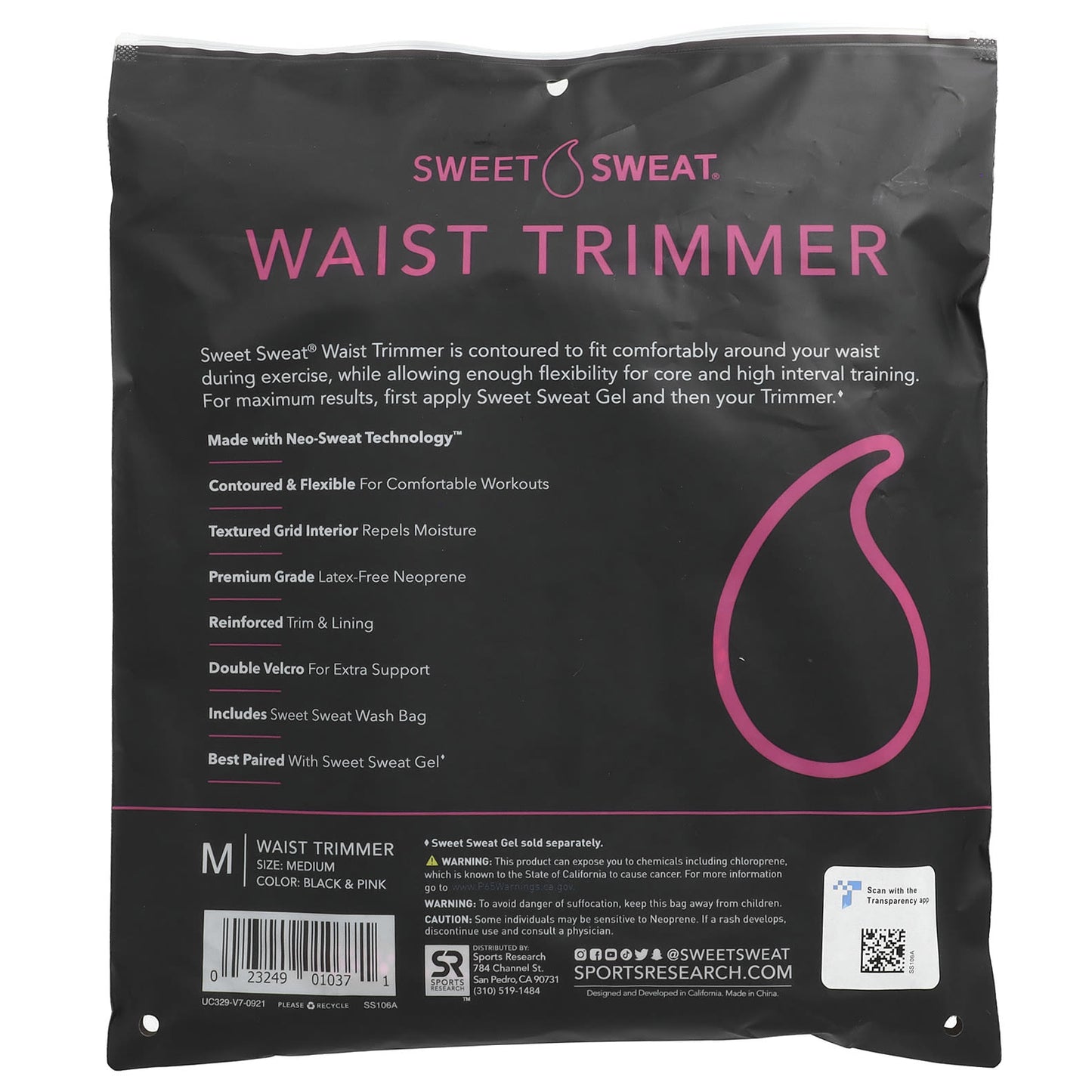 Sports Research, Sweet Sweat®, Waist Trimmer, Medium, Black & Pink, 1 Belt - Image 2