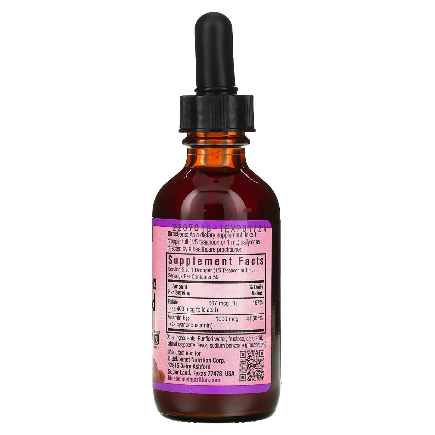 Bluebonnet Nutrition Liquid Vitamin B12 & Folic Acid Supplement 2 fl oz - Image 2
