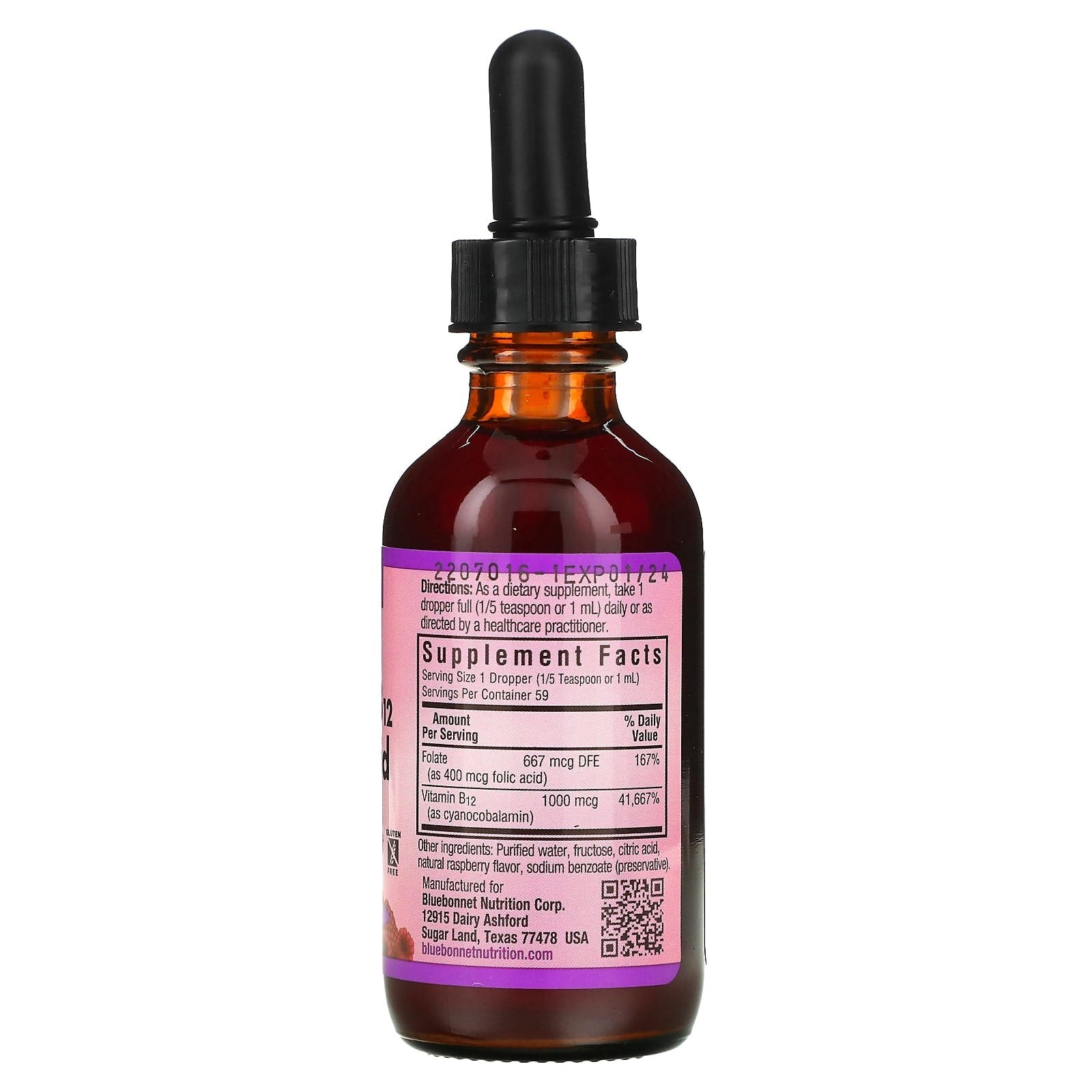 Bluebonnet Nutrition Liquid Vitamin B12 & Folic Acid Supplement 2 fl oz - Image 2