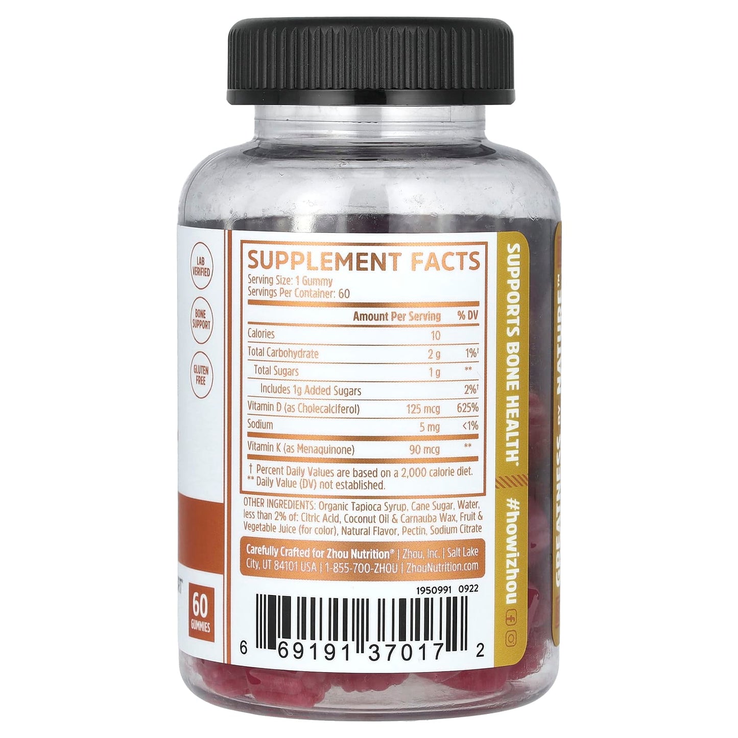 Zhou Nutrition, D3 + K2 Gummies, Strawberry, 60 Gummies - Image 2