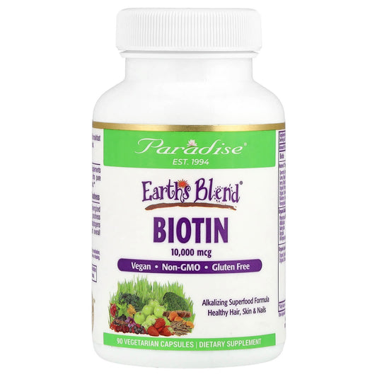 Paradise Herbs, Earth's Blend®, Biotin, 10,000 mcg, 90 Vegetarian Capsules - Image 1