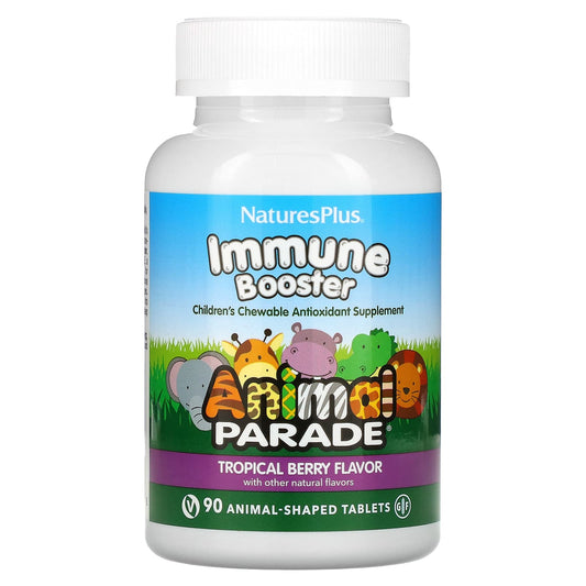 NaturesPlus, Animal Parade, Kids Immune Booster,  Tropical Berry, 90 Animal-Shaped Tablets - Image 1