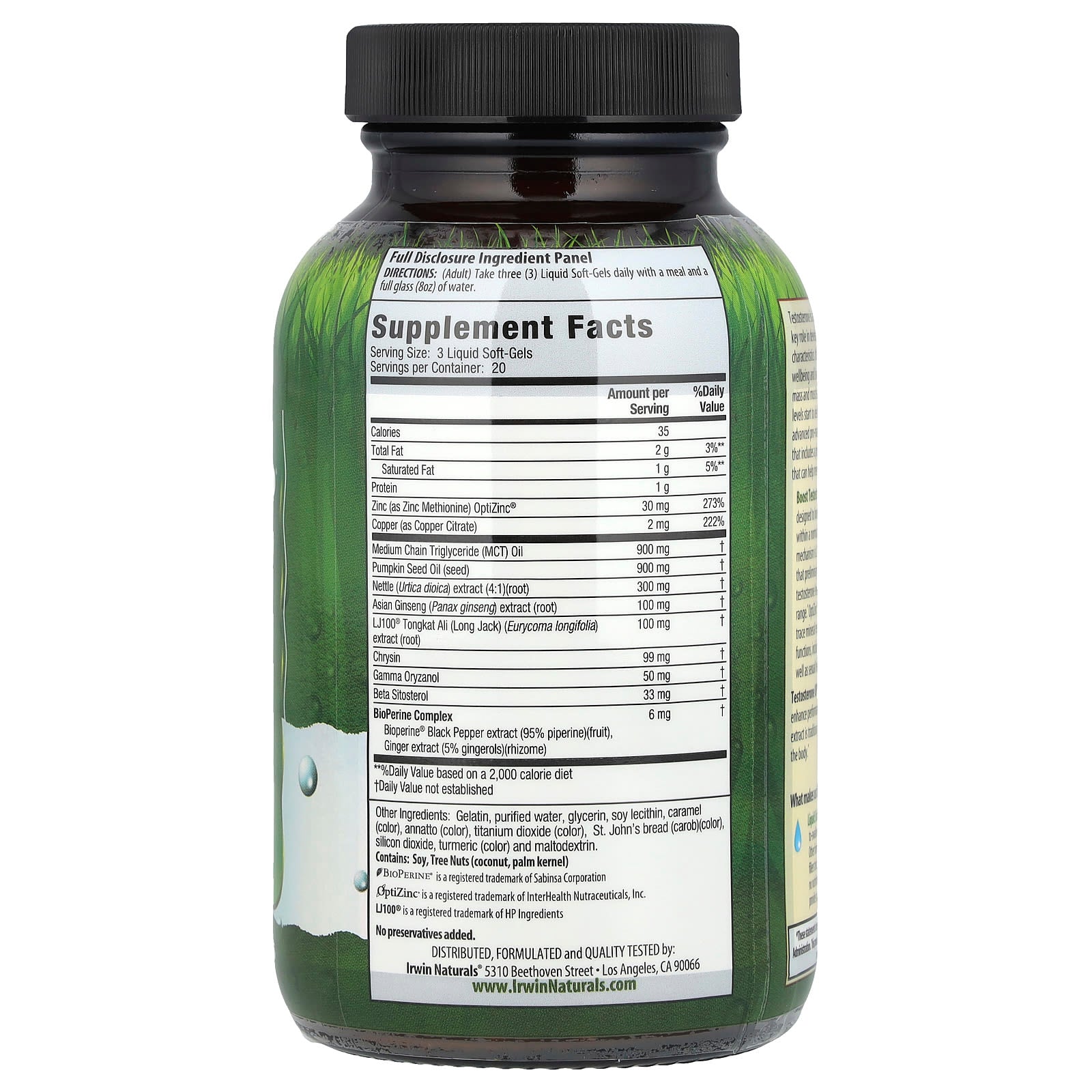 Irwin Naturals Testosterone Support Supplement for Men - 60 Liquid Soft-Gels - Image 2