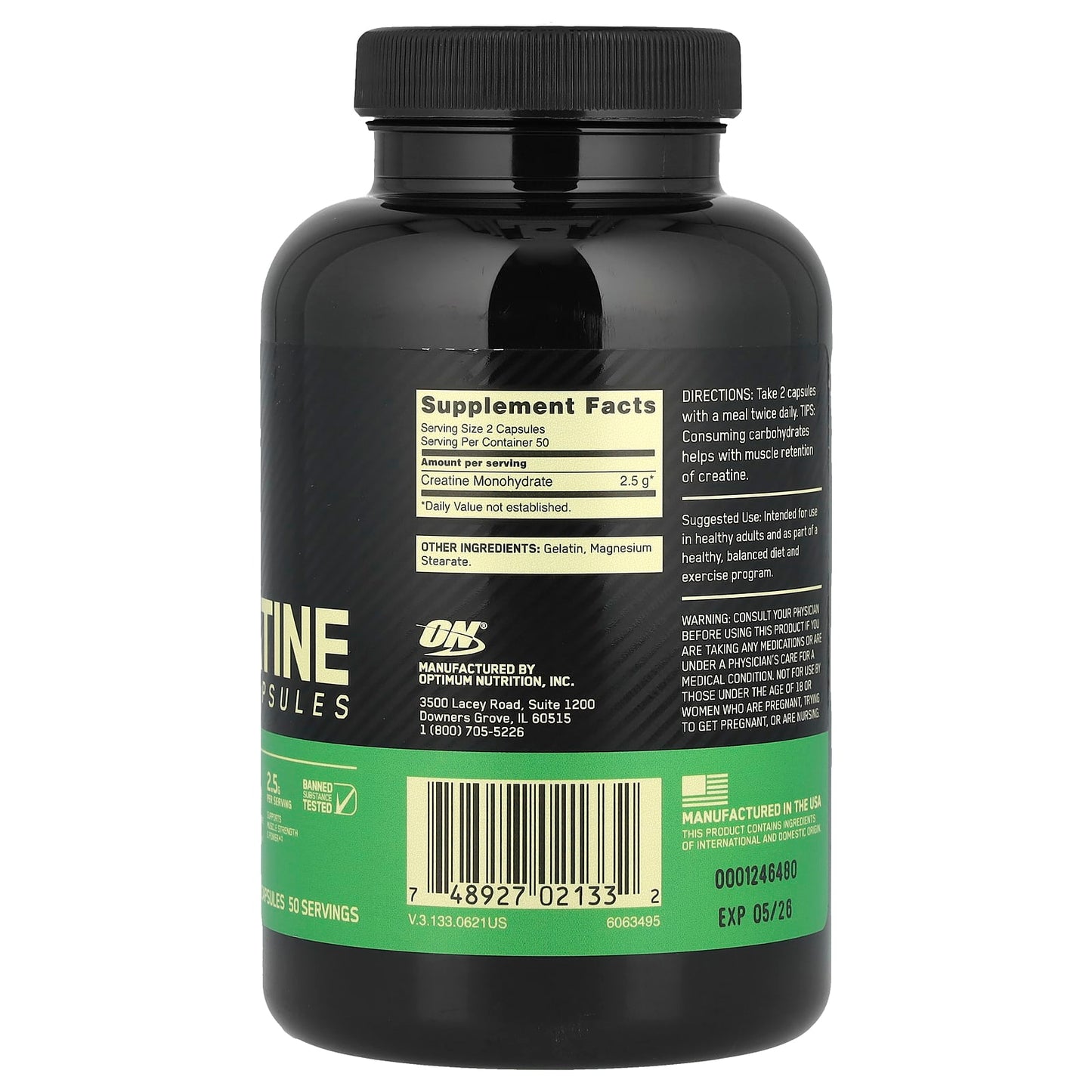 Optimum Nutrition, Micronized Creatine Capsules, 100 Capsules (1.25 g per Capsule ) - Image 2
