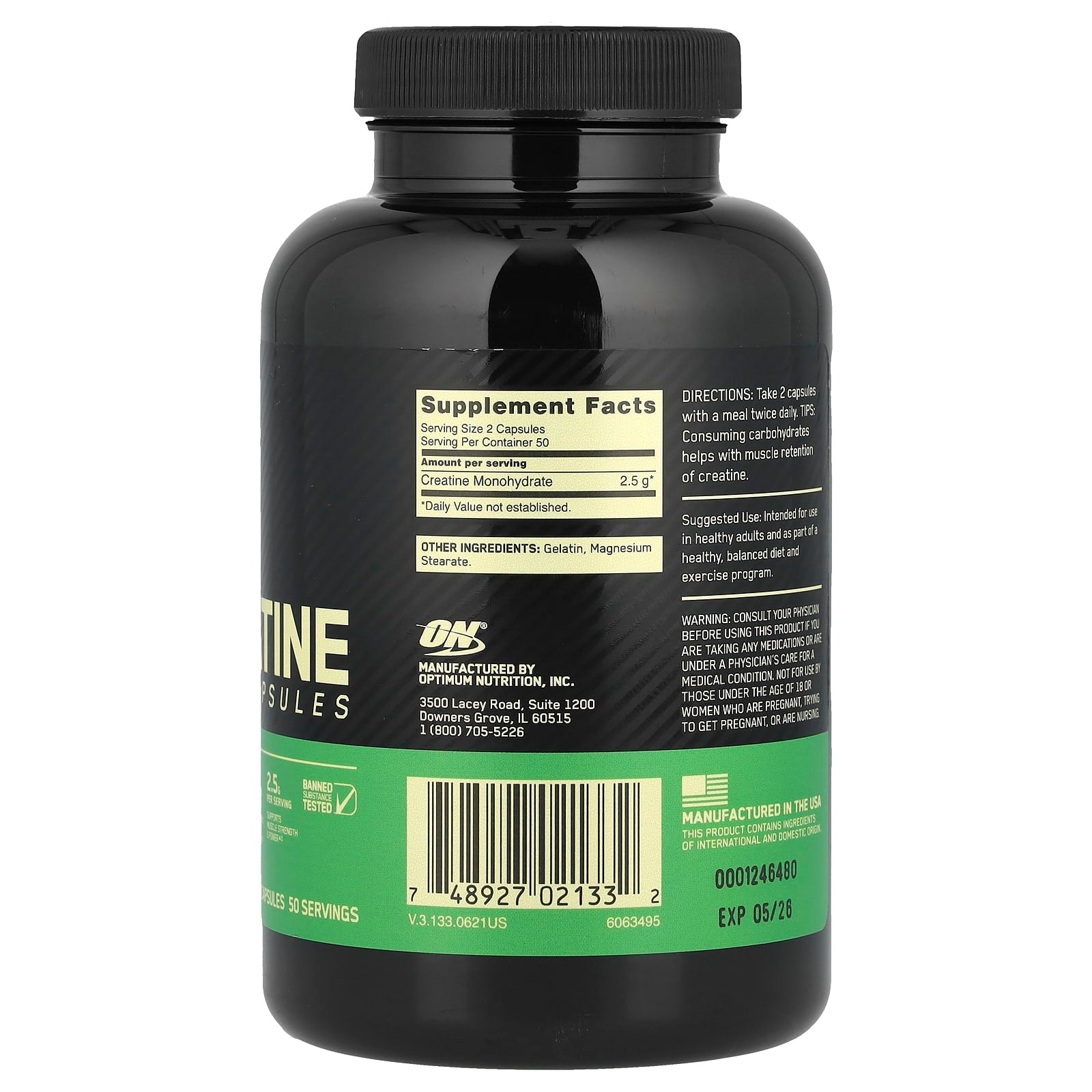 Optimum Nutrition, Micronized Creatine Capsules, 100 Capsules (1.25 g per Capsule ) - Image 2