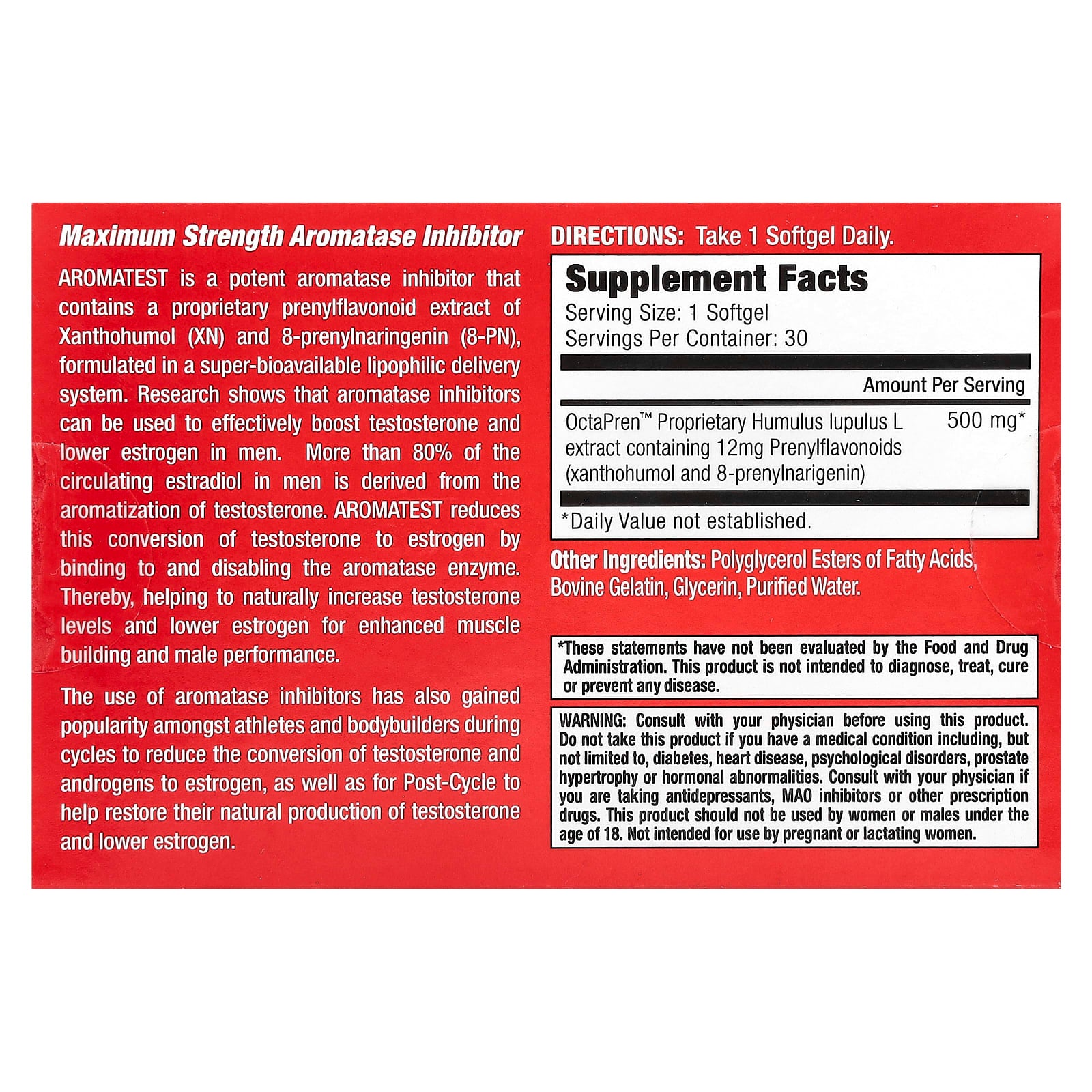 MuscleMeds, Aromatest, 500 mg, 30 Softgels - Image 2