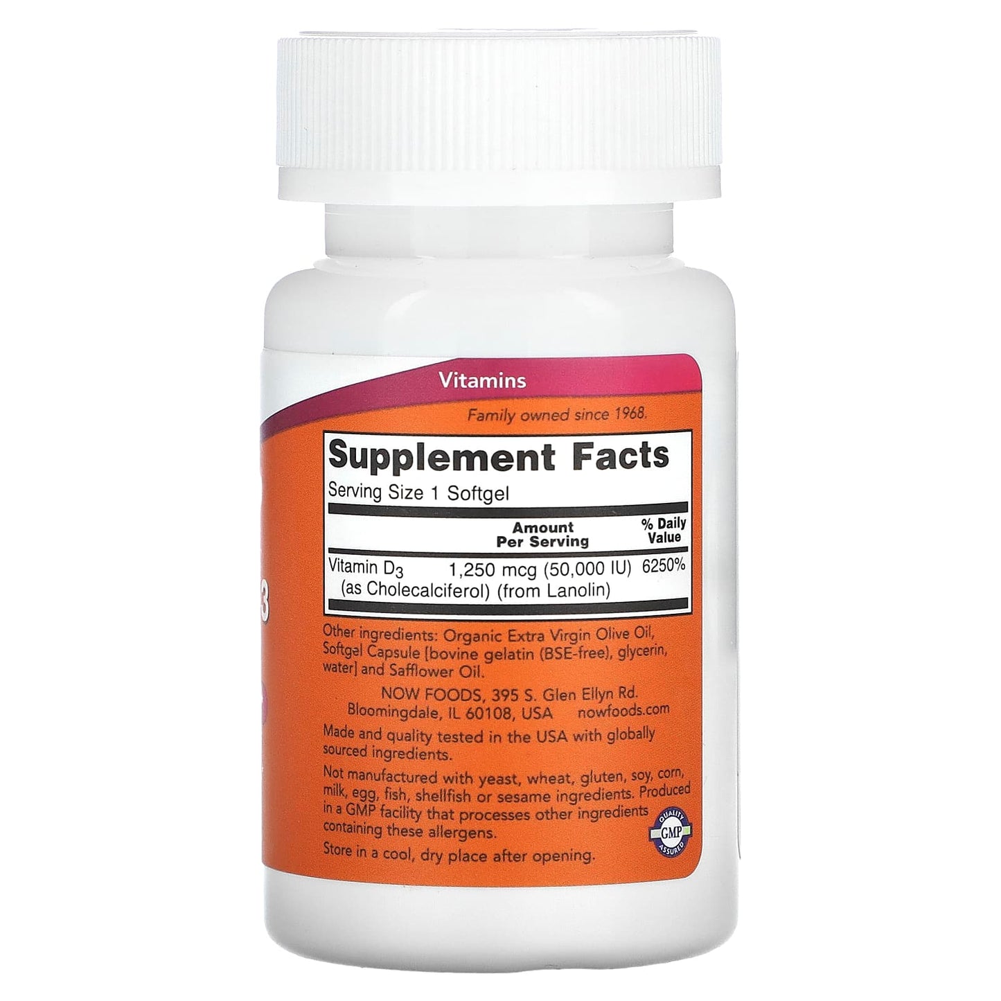 NOW Foods, Vitamin D-3, Max Potency, 50,000 IU, 50 Softgels - Image 2