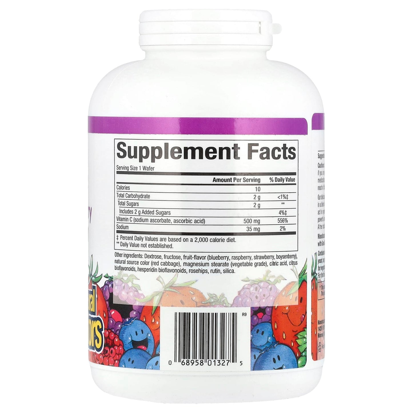 Natural Factors, Fruit-Flavor Chew Vitamin C, Blueberry, Raspberry and Boysenberry, 500 mg, 180 Chewable Wafers - Image 2