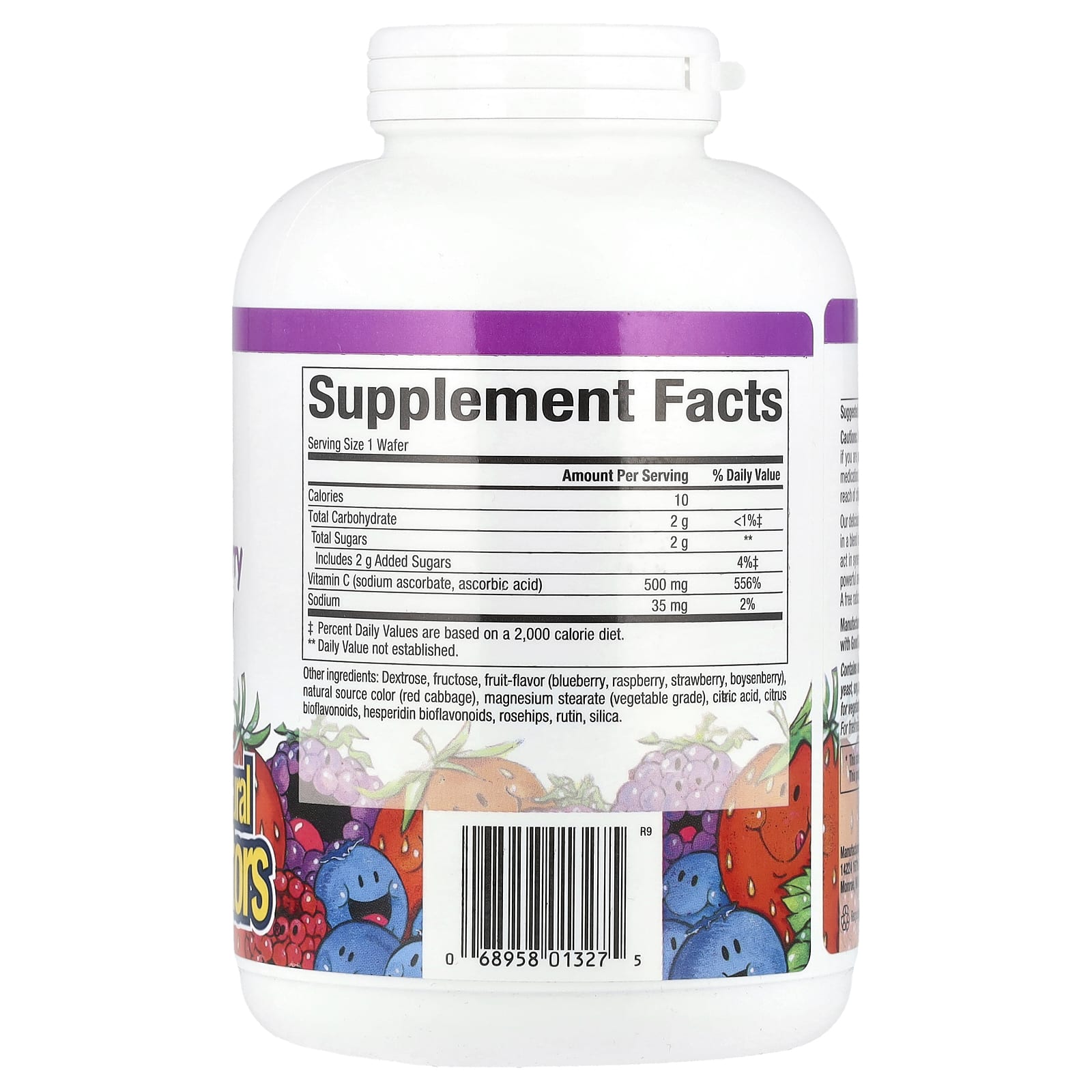 Natural Factors, Fruit-Flavor Chew Vitamin C, Blueberry, Raspberry and Boysenberry, 500 mg, 180 Chewable Wafers - Image 2