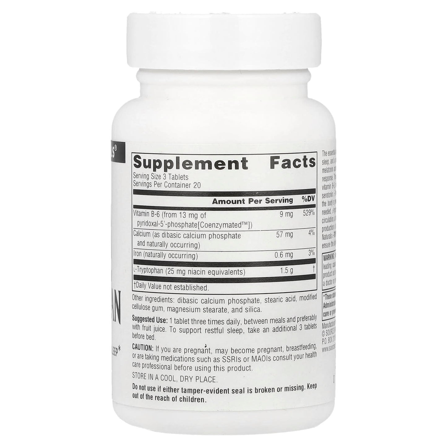 Source Naturals, L-Tryptophan with Coenzyme B-6, 60 Tablets - Image 2