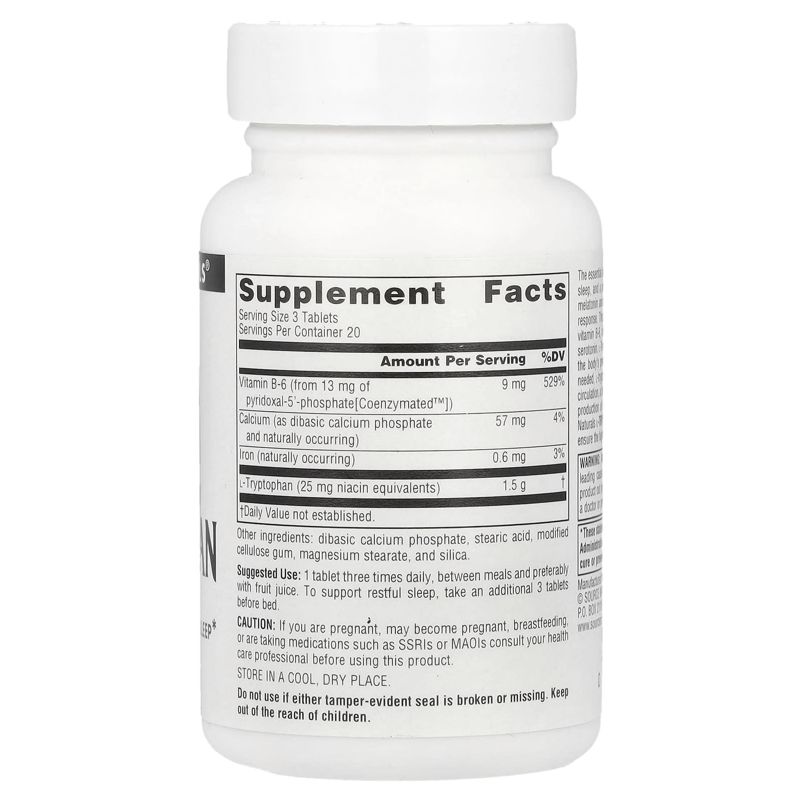 Source Naturals, L-Tryptophan with Coenzyme B-6, 60 Tablets - Image 2