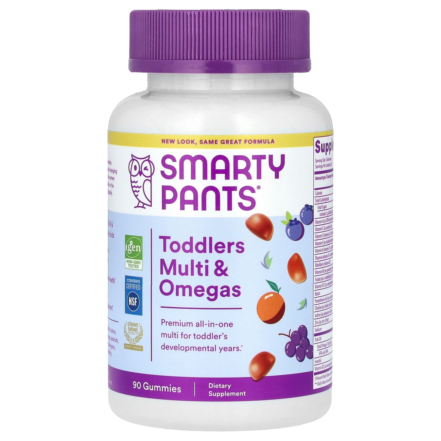 SmartyPants, Toddlers, Multi & Omegas Gummies, Grape, Orange, and Blueberry, 90 Gummies - Image 1