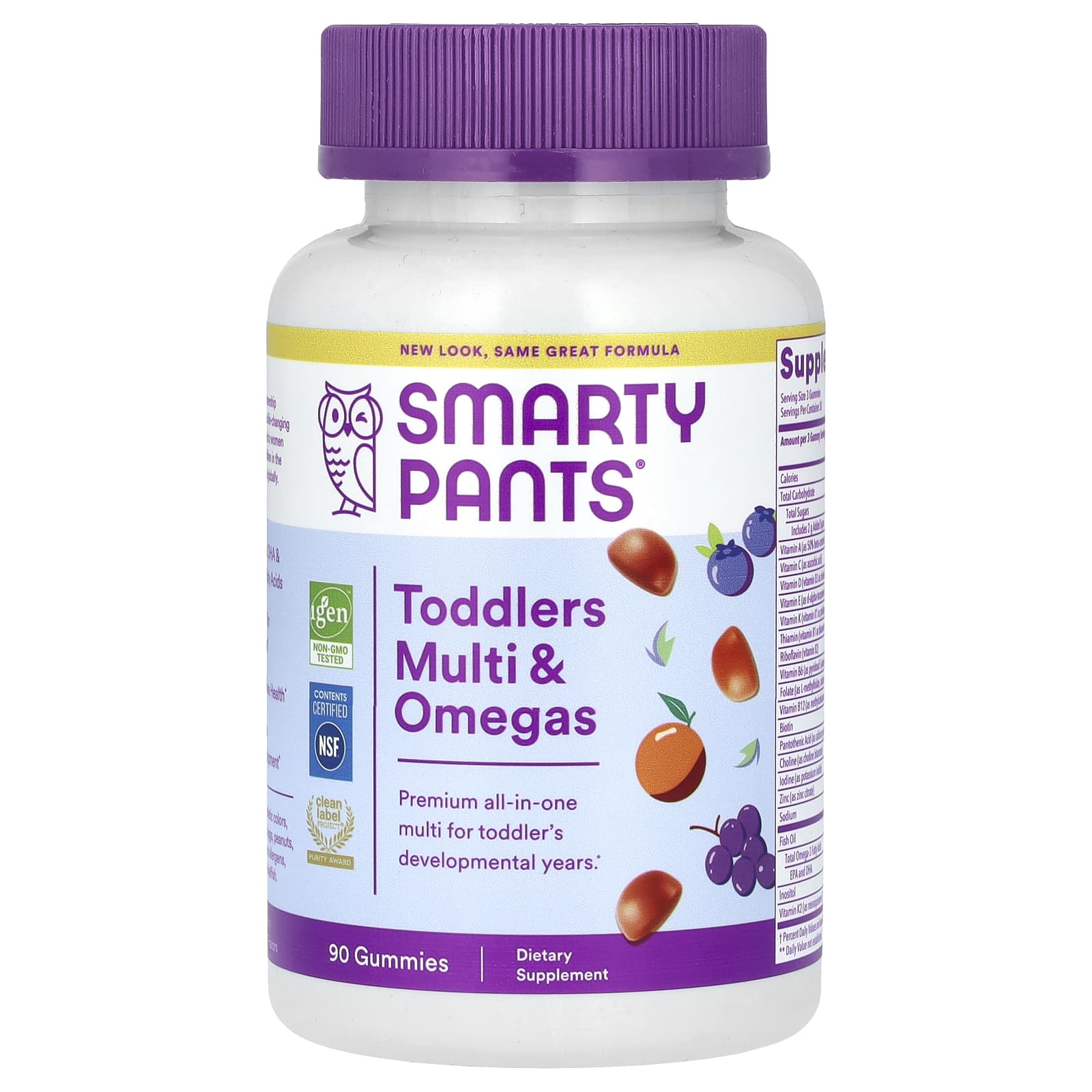 SmartyPants, Toddlers, Multi & Omegas Gummies, Grape, Orange, and Blueberry, 90 Gummies - Image 1